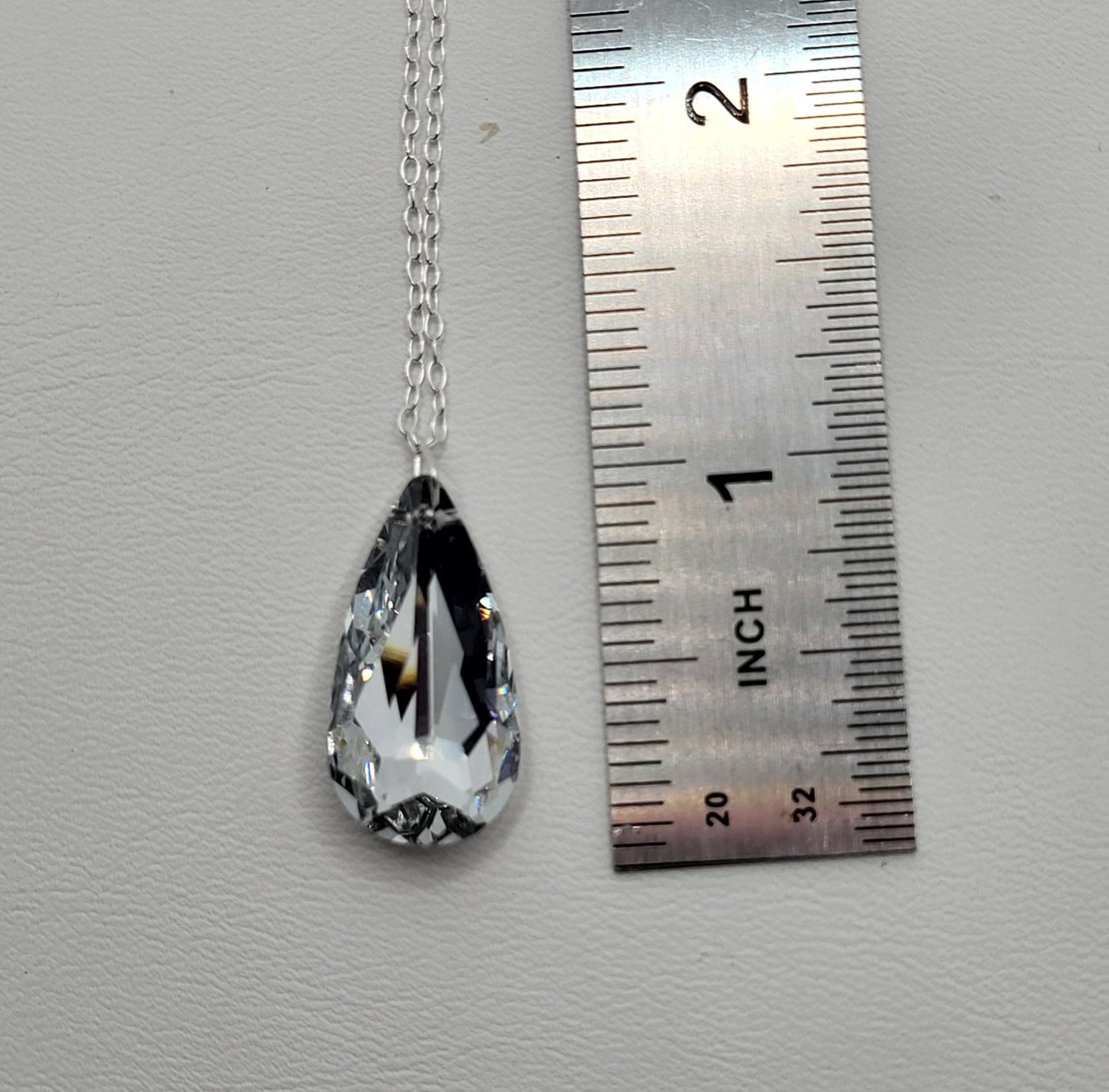 Sterling Silver Necklace - Swarovski Crystal Teardrop 6100 Pendant; Many Colors!!