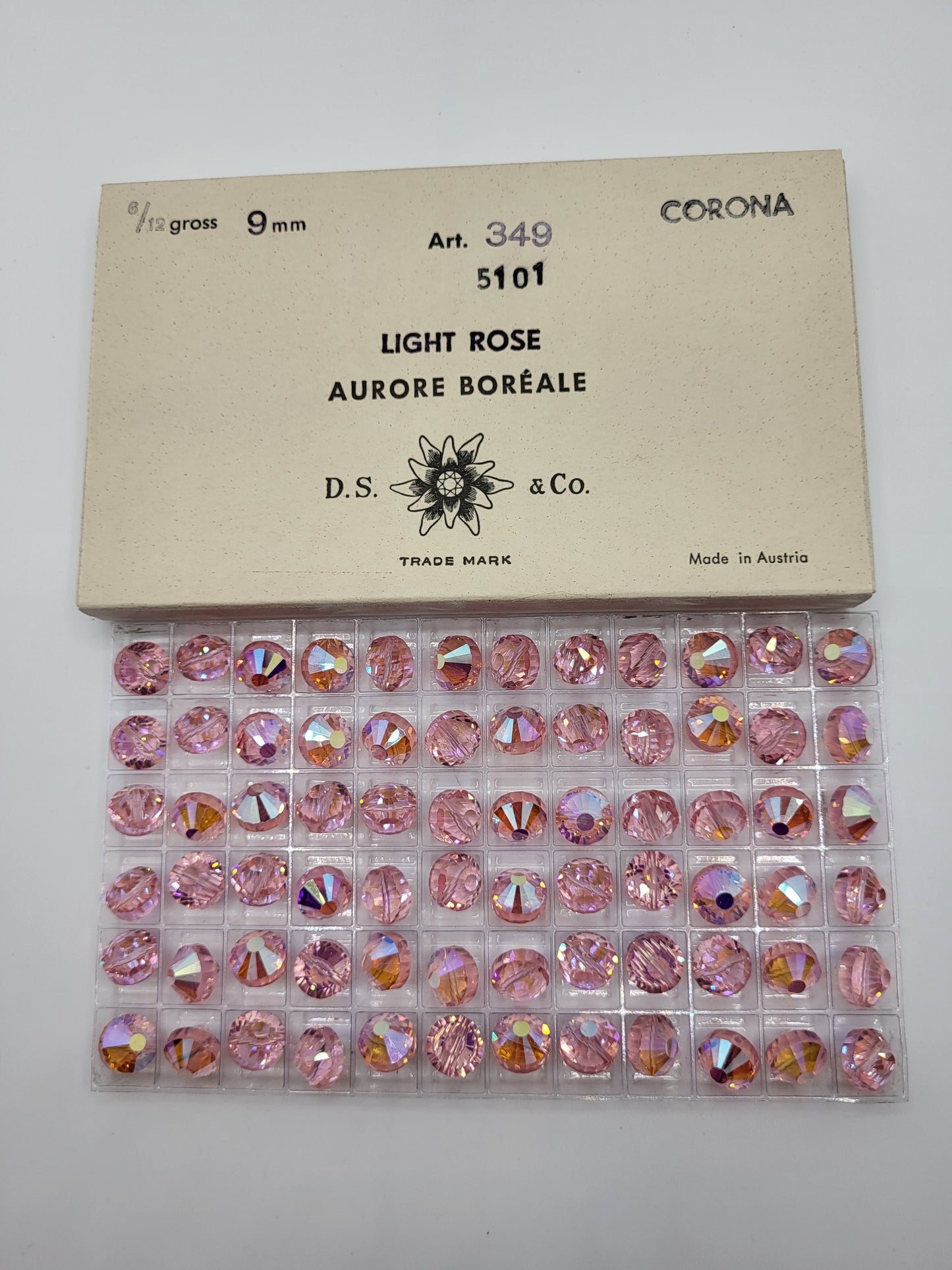 #5101 - Factory Pack Swarovski Crystal Light Rose AB 9mm Tablet Beads; 72pc