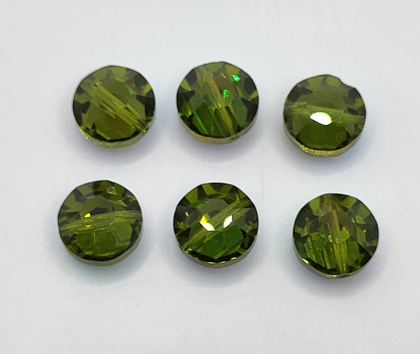 #5100 - 6pc Swarovski Crystal Olivine AB 10mm Lentil Beads; LAST ONE