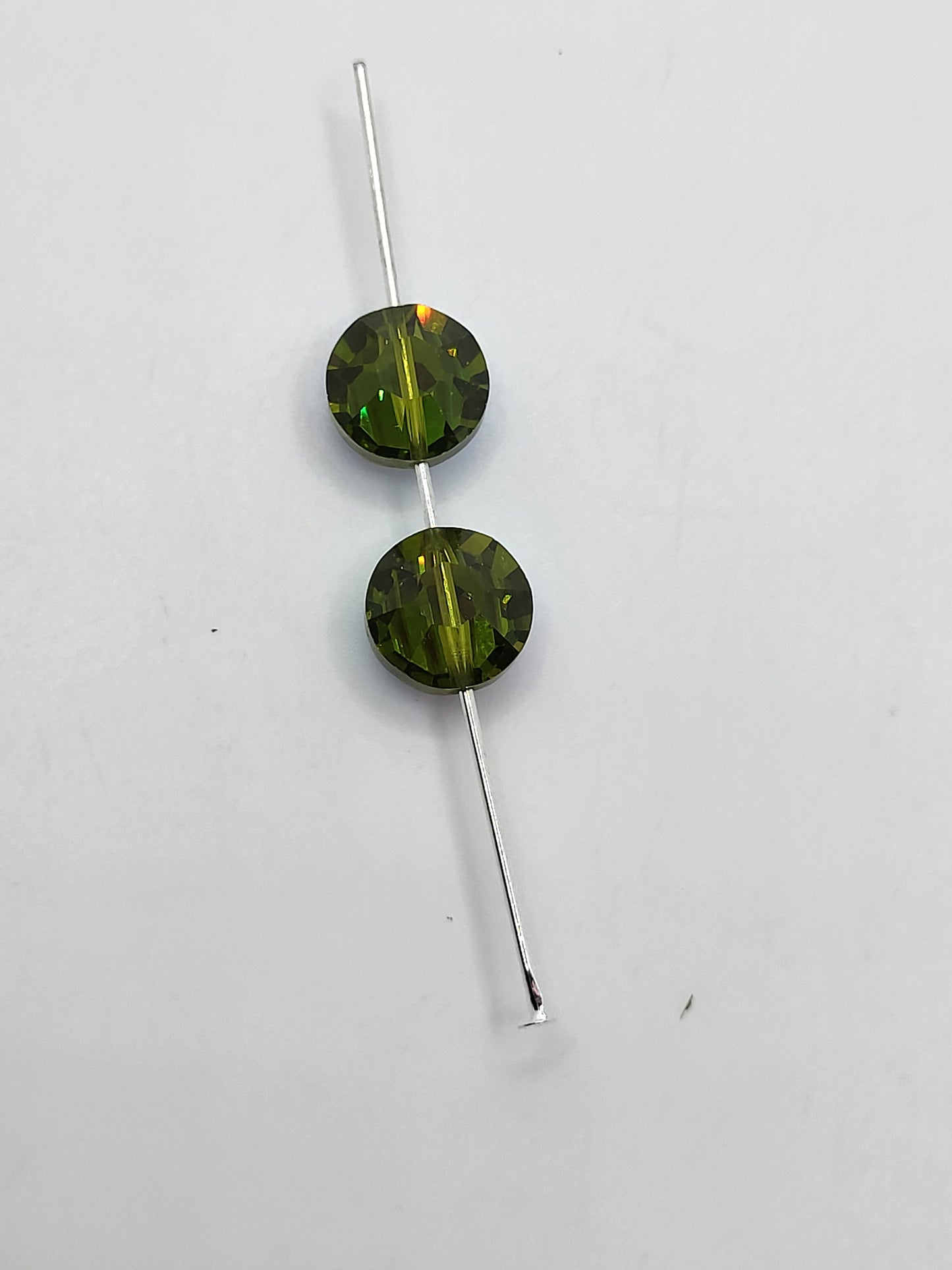#5100 - 6pc Swarovski Crystal Olivine AB 10mm Lentil Beads; LAST ONE