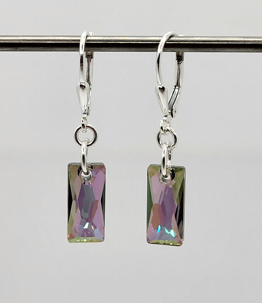Sterling Silver Earrings - Swarovski Crystal Paradise Shine Queen Baguette Pendants; LAST ONE