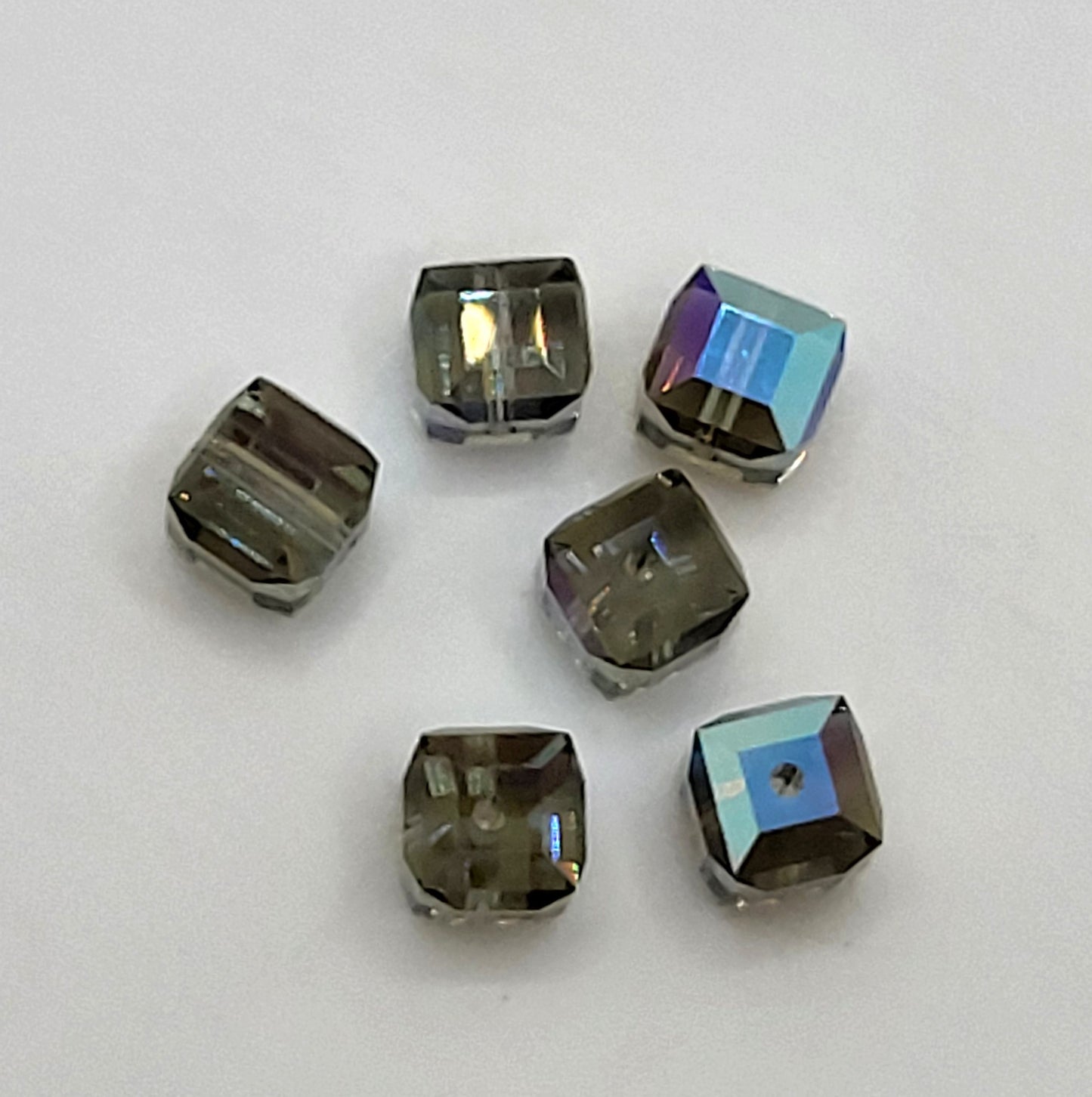 #5601 - 6pc Swarovski Crystal Black Diamond AB 6mm Cube Beads; LAST ONE