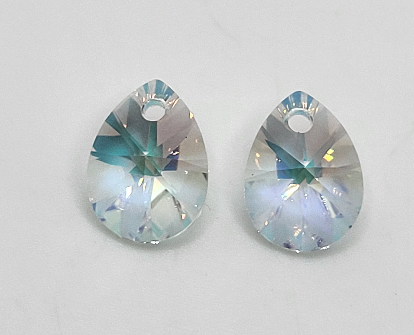 #6128 - 2pc Swarovski Crystal Clear Transmission 10mm Mini Pear Pendants; LAST ONE
