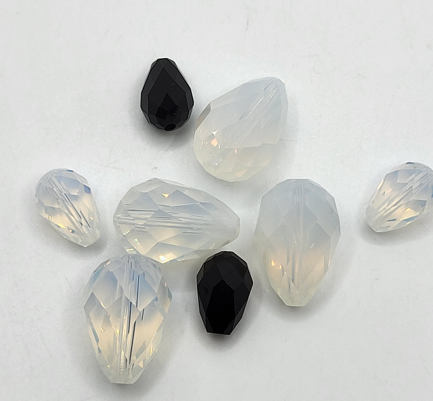 CLEARANCE MIX! 8pc Swarovski Crystal White Opal and Jet Black Teardrop 5500 Beads