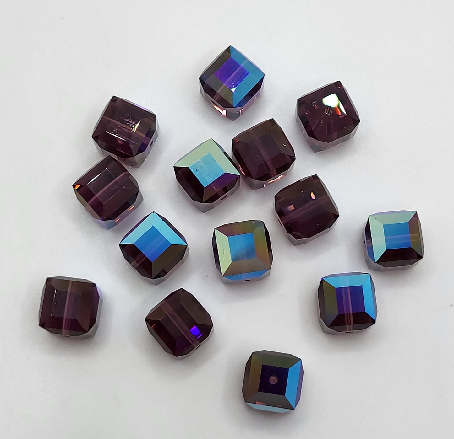 #5601 - Swarovski Crystal 8mm Faceted Cube Beads w/ AB Finish; 6pc per pack