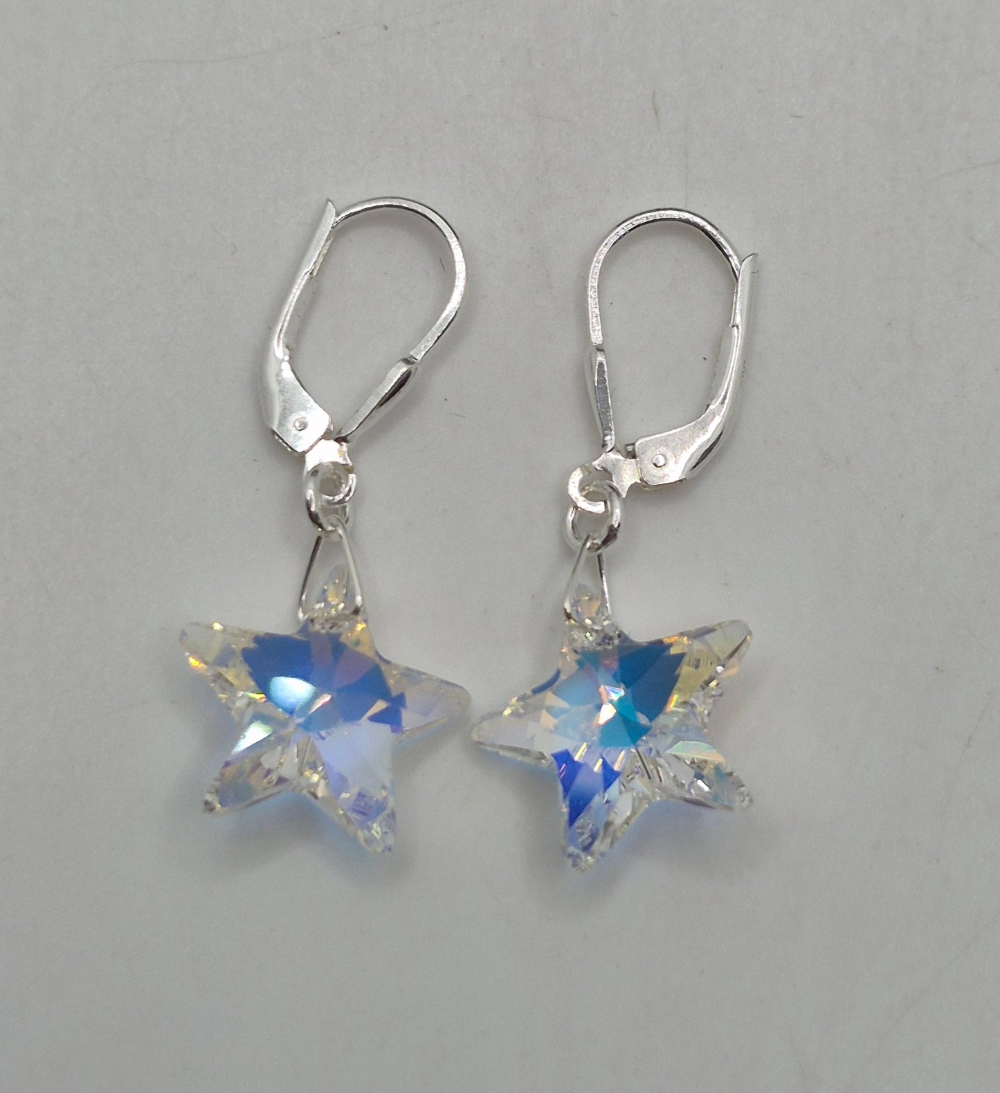 Sterling Silver Earrings - Swarovski Crystal Clear AB Star Pendant; LAST ONE