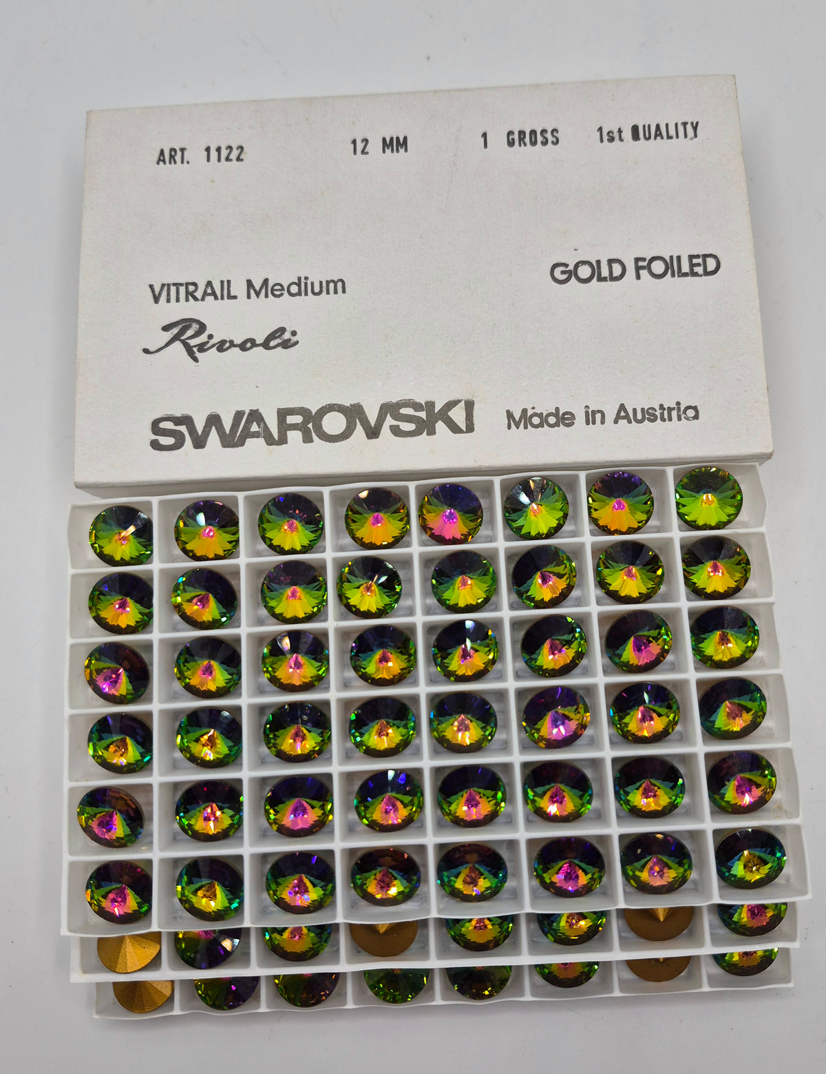 #1122 - Factory Pack Swarovski Crystal Vitrail Medium 12mm Rivoli Chaton; 144pc