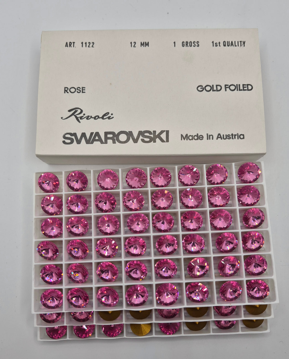 #1122 - Factory Pack Swarovski Crystal Rose 12mm Rivoli Chaton; 144pc