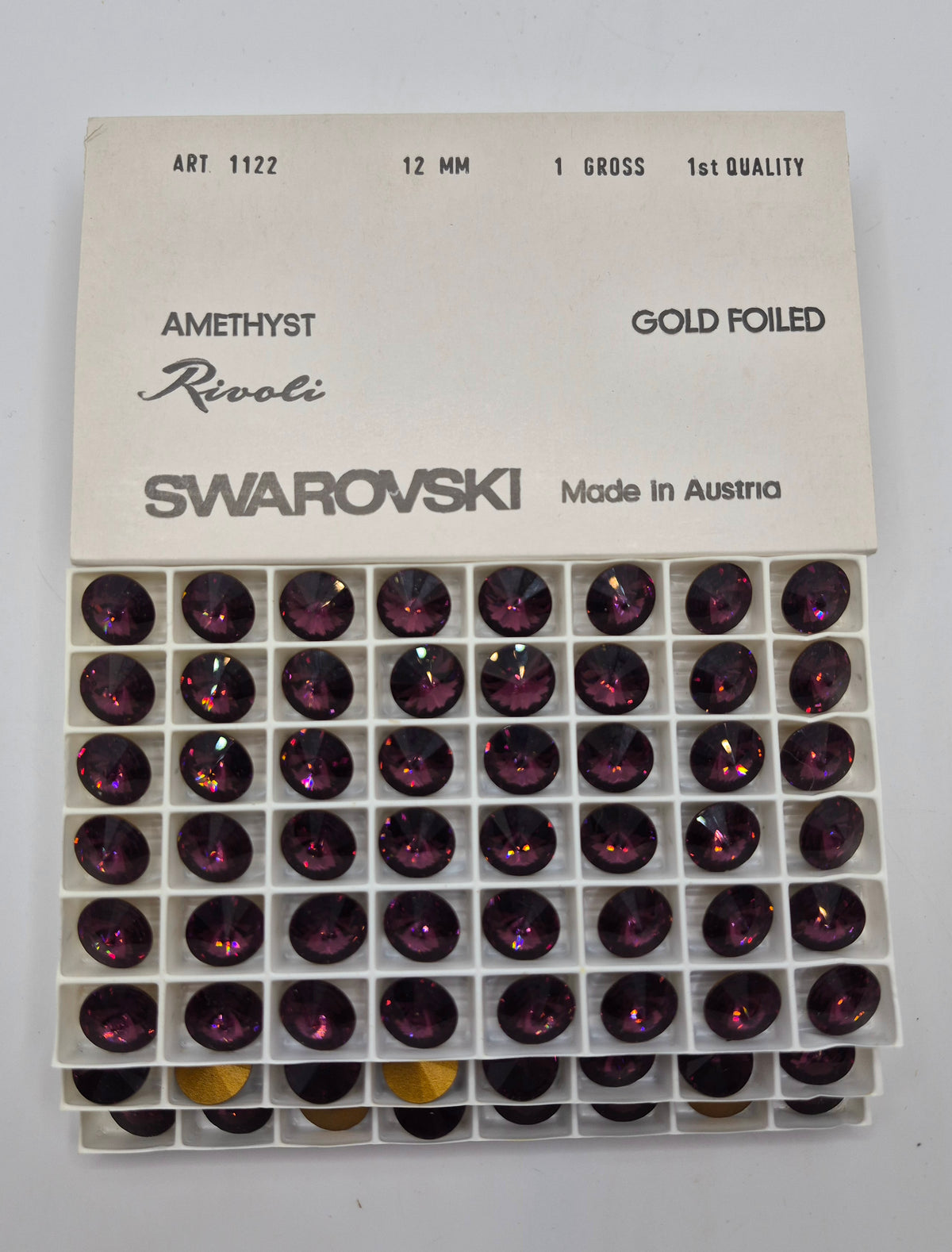 #1122 - Factory Pack Swarovski Crystal Amethyst 12mm Rivoli Chaton; 144pc
