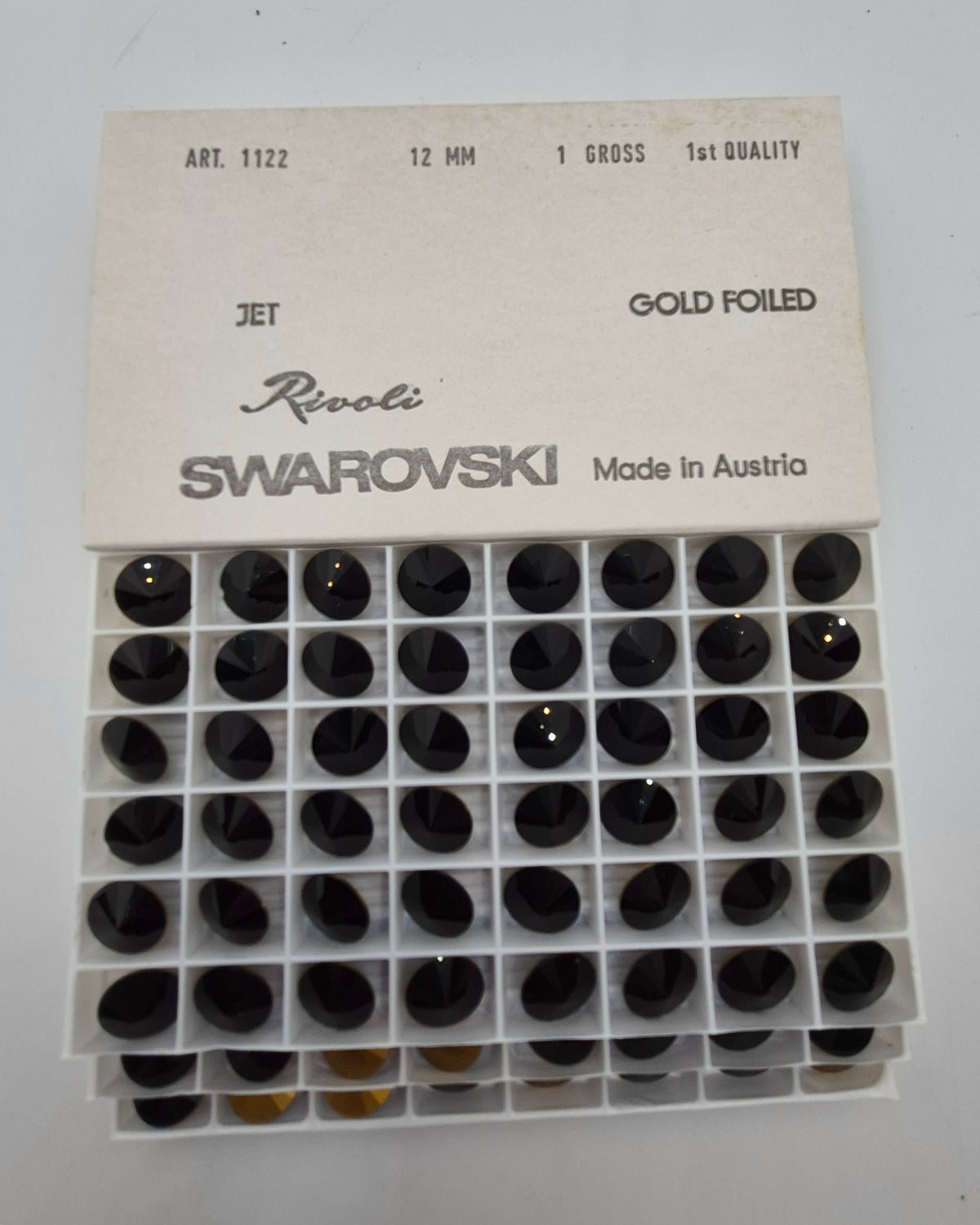 #1122 - Factory Pack Swarovski Crystal Jet Black 12mm Rivoli Chaton; 144pc
