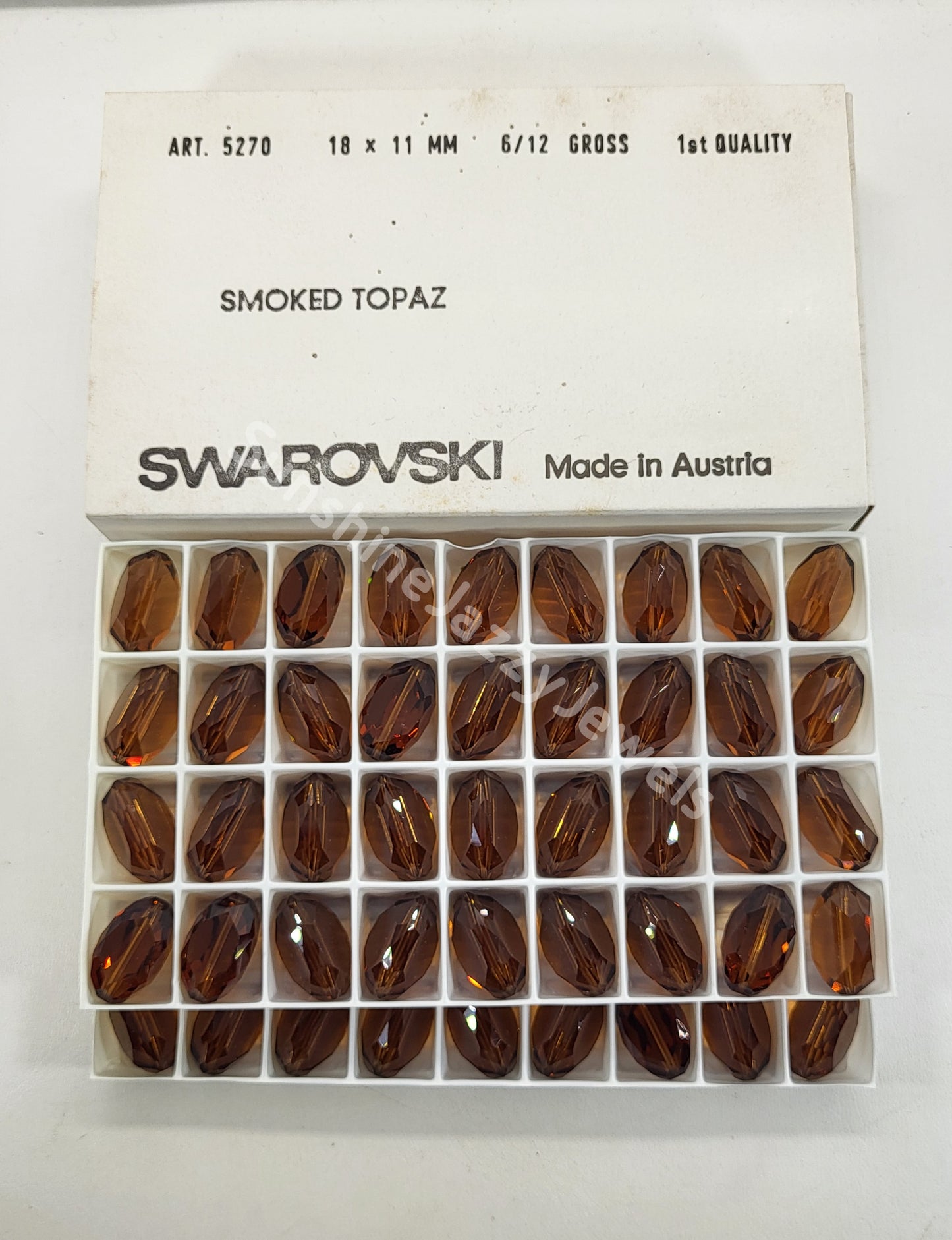 #5270 - Factory Pack Swarovski Crystal Smoked Topaz 18x11mm Triangular Oval Beads