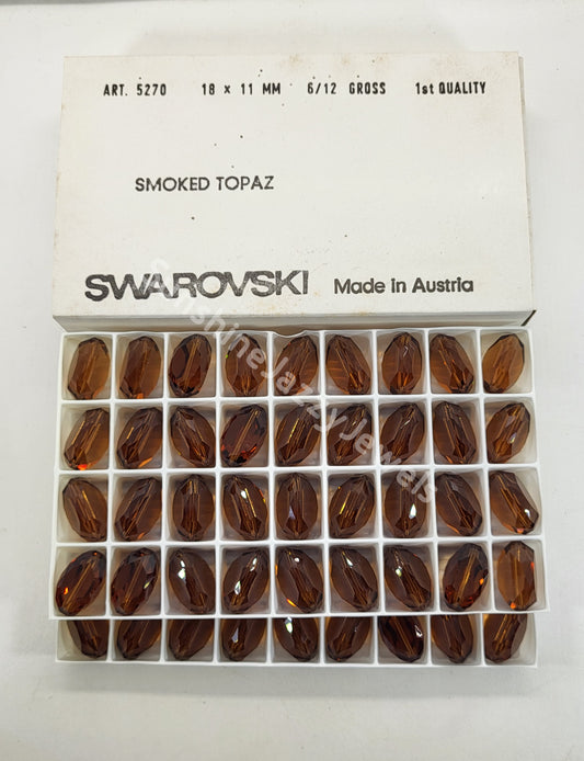 #5270 - Factory Pack Swarovski Crystal Smoked Topaz 18x11mm Triangular Oval Beads