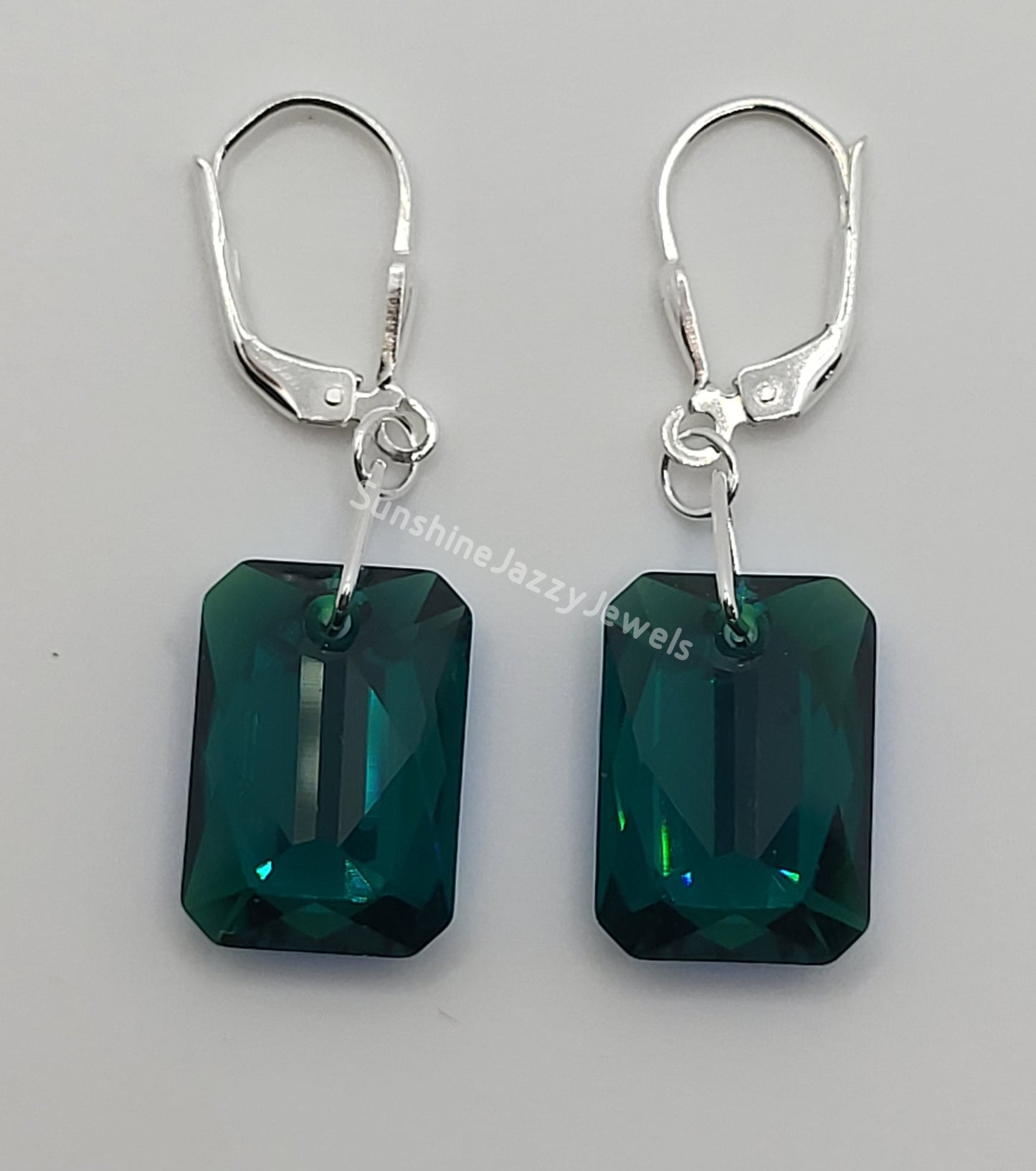 Sterling Silver Earrings - Swarovski Crystal Emerald Cut; Many Colors!