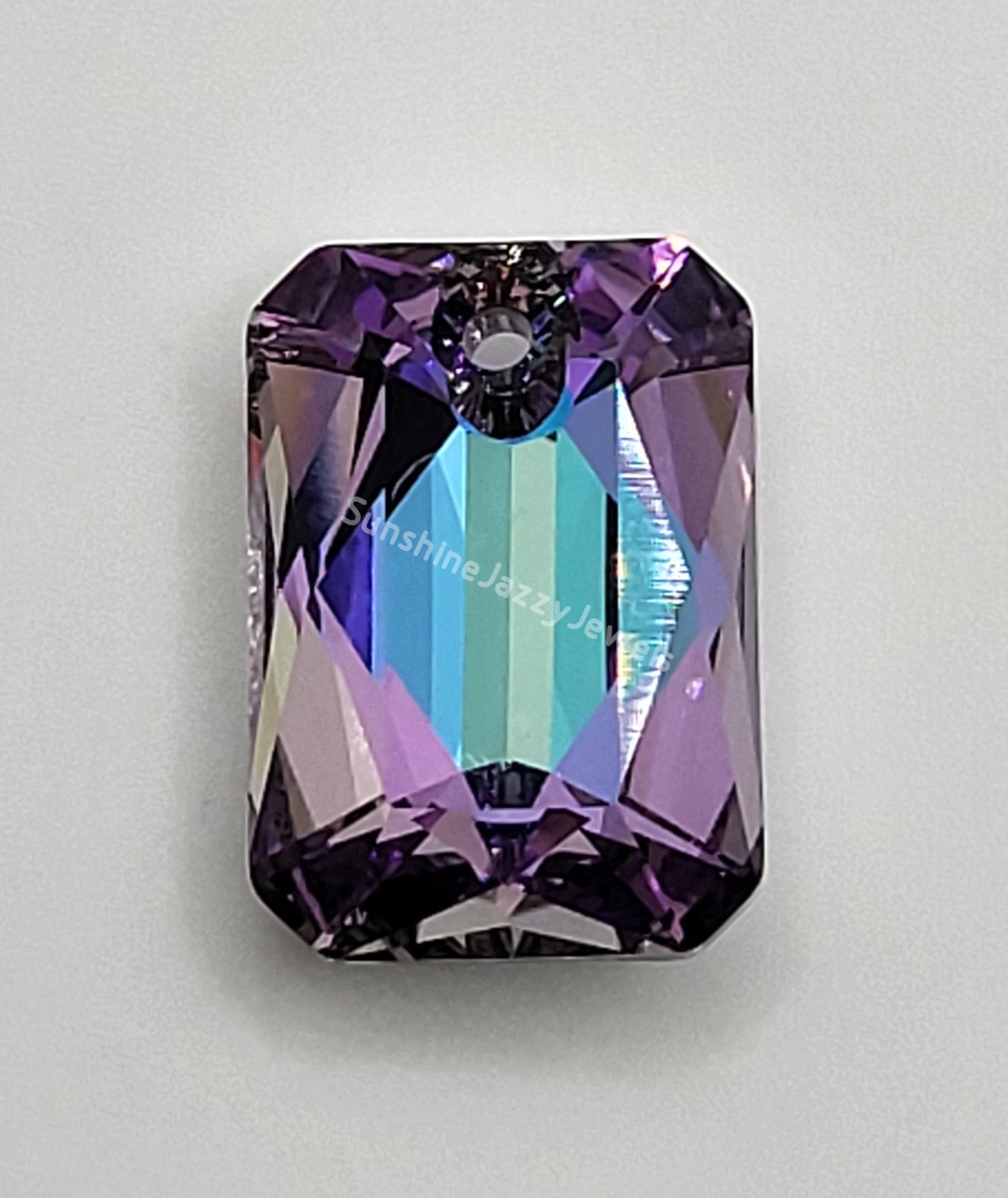 Sterling Silver Necklace - Swarovski Crystal Emerald Cut Pendant; Many Colors