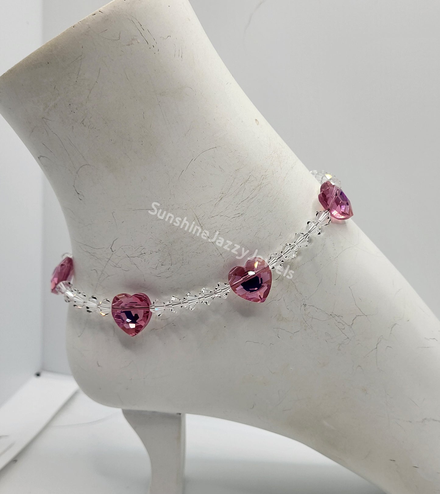 Bracelet/ Anklet - Swarovski Crystal Heart Beads; MULTIPLE COLOR CHOICES