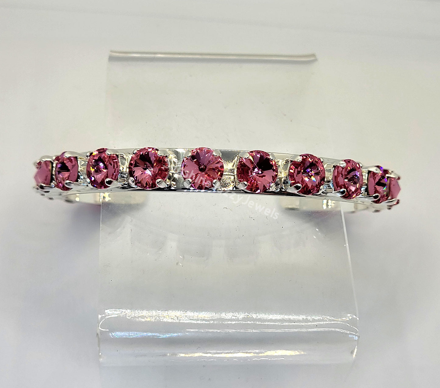 Cuff Bracelet - Swarovski Crystal Stones & Silver Plated Brass
