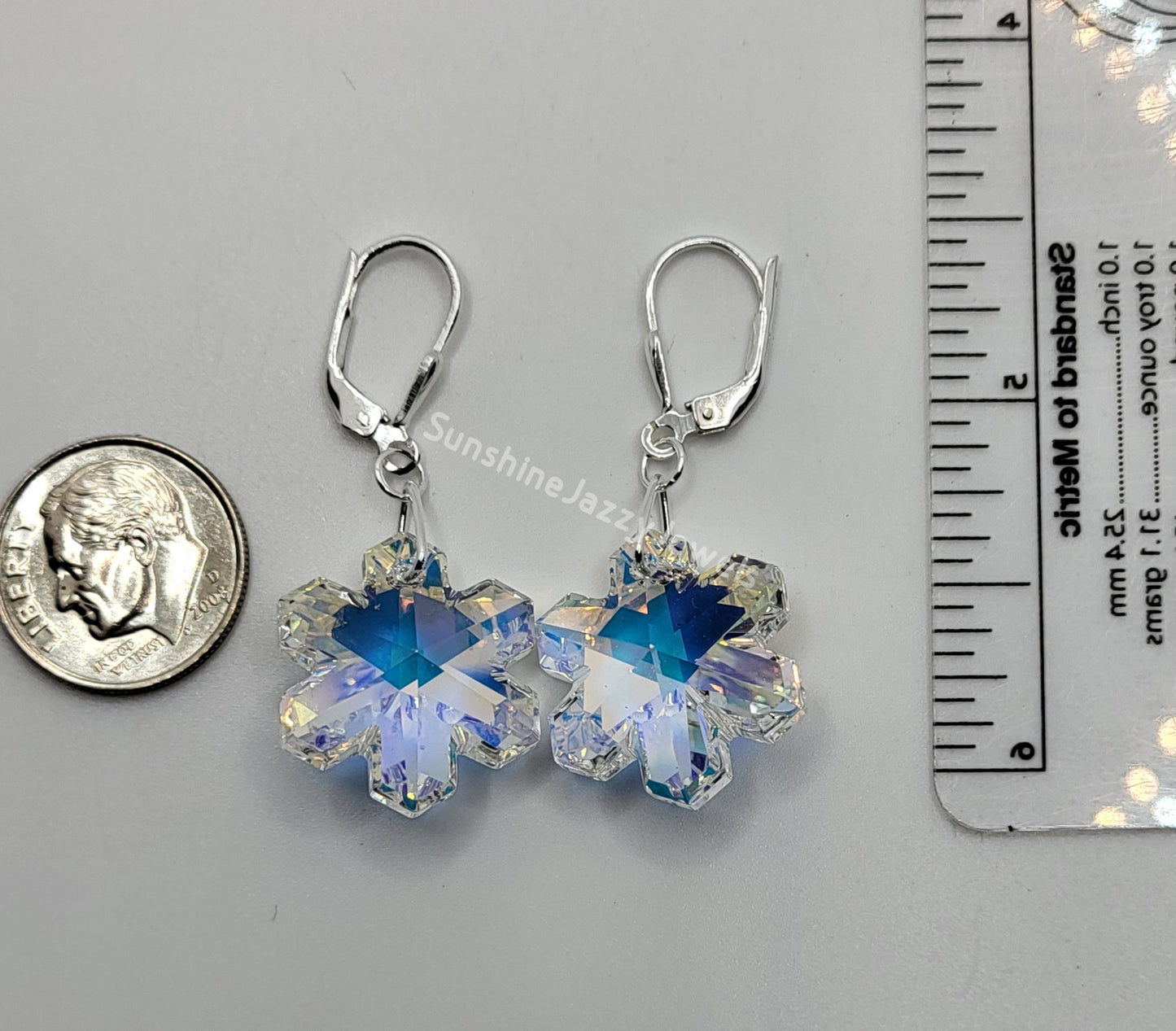 Sterling Silver Earrings - Swarovski Crystal Snowflake Pendants; Multiple Colors