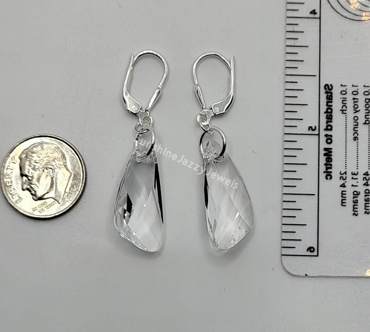 Sterling Silver Earrings - Swarovski Crystal Wing Pendants; VARIOUS COLORS