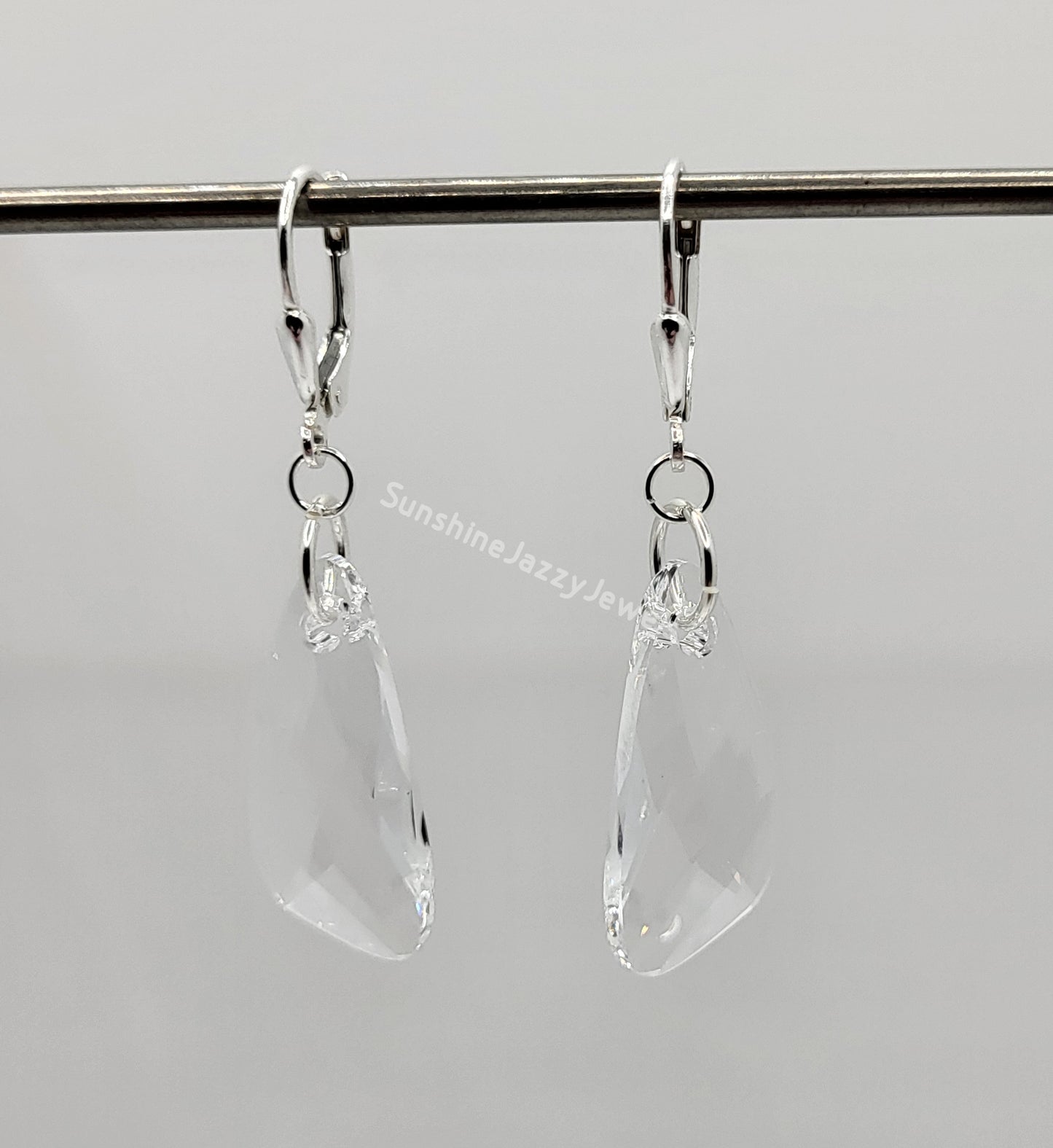 Sterling Silver Earrings - Swarovski Crystal Wing Pendants; VARIOUS COLORS