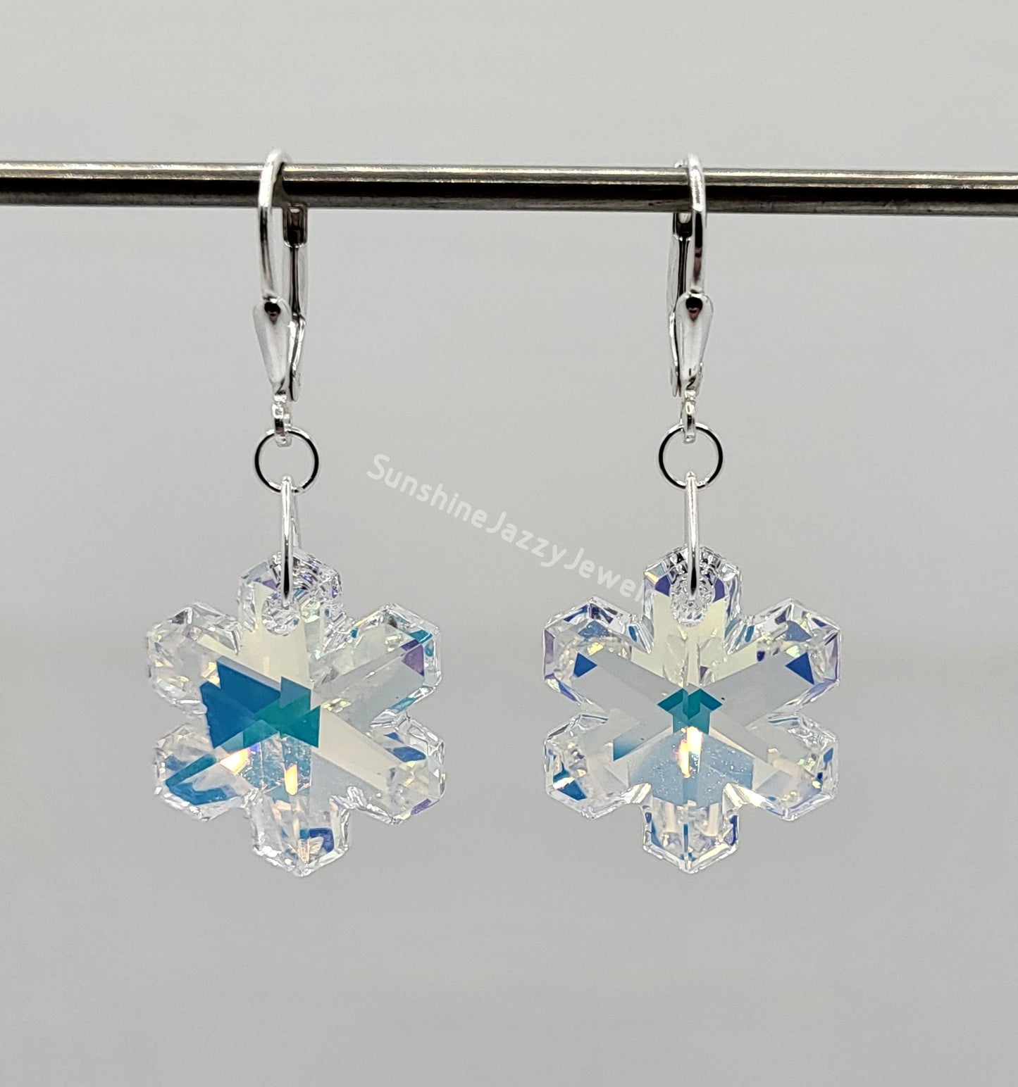 Sterling Silver Earrings - Swarovski Crystal Snowflake Pendants; Multiple Colors