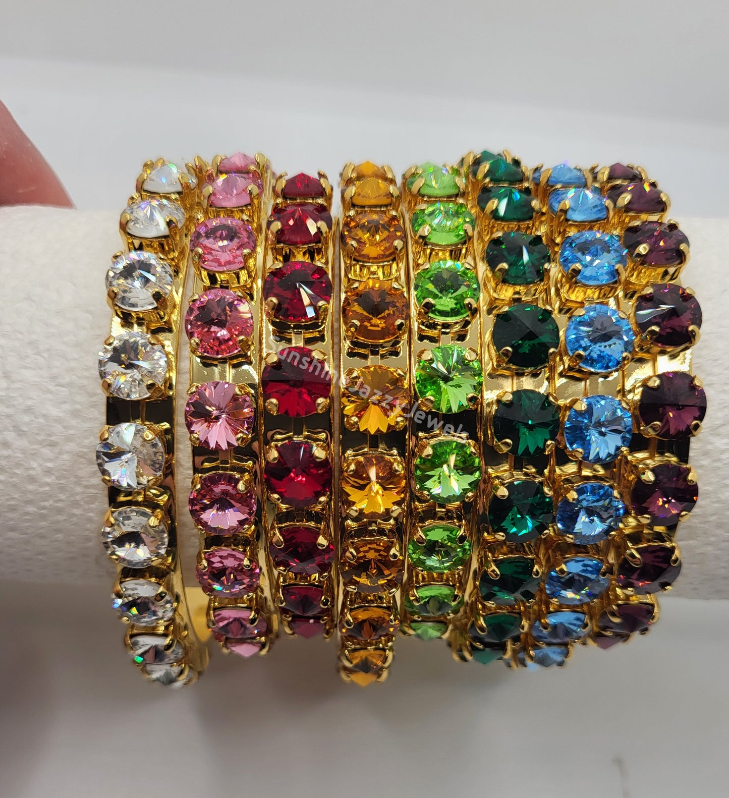 Cuff Bracelet - Swarovski Crystal Stones & Gold Plated Brass
