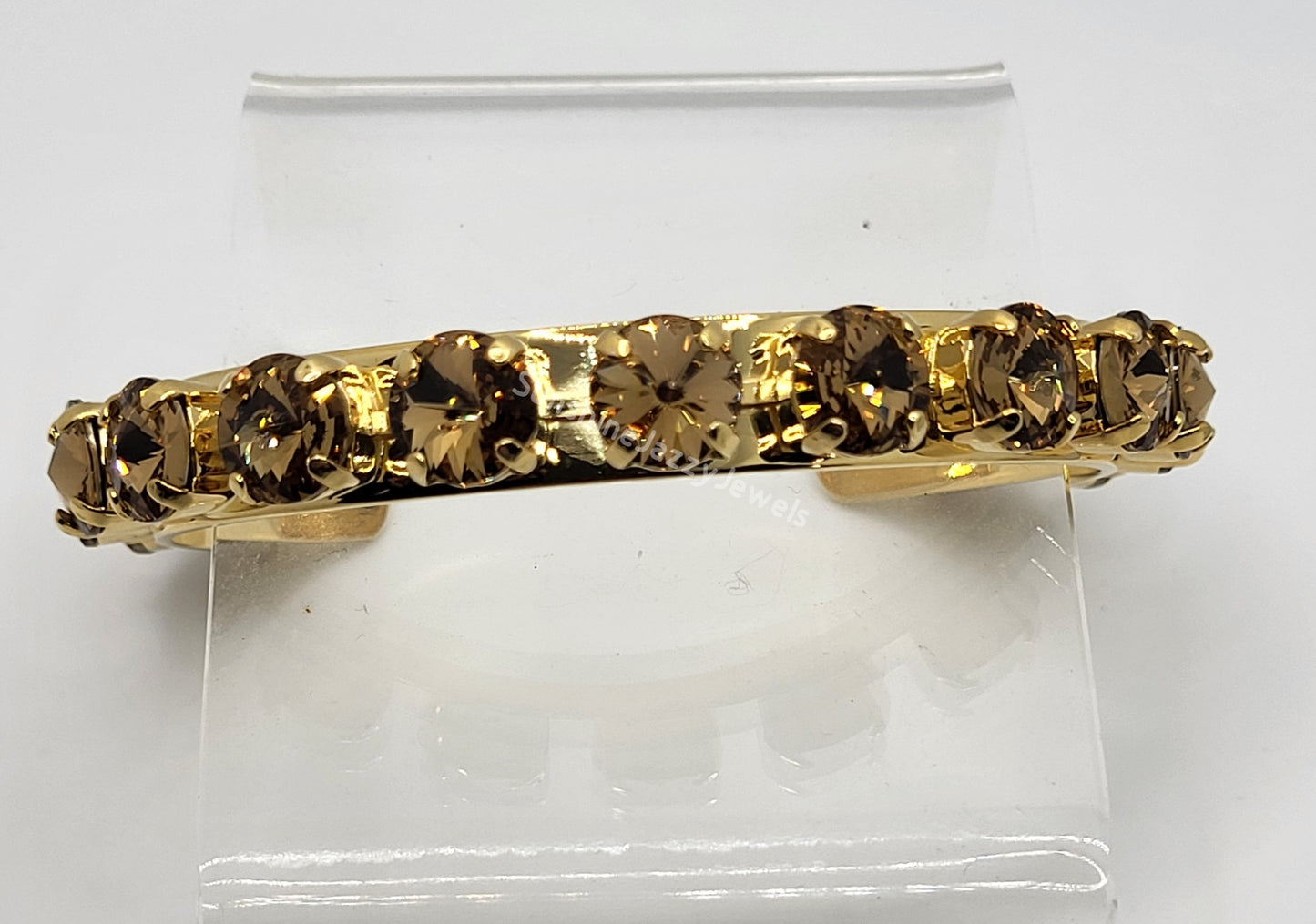 Cuff Bracelet - Swarovski Crystal Stones & Gold Plated Brass