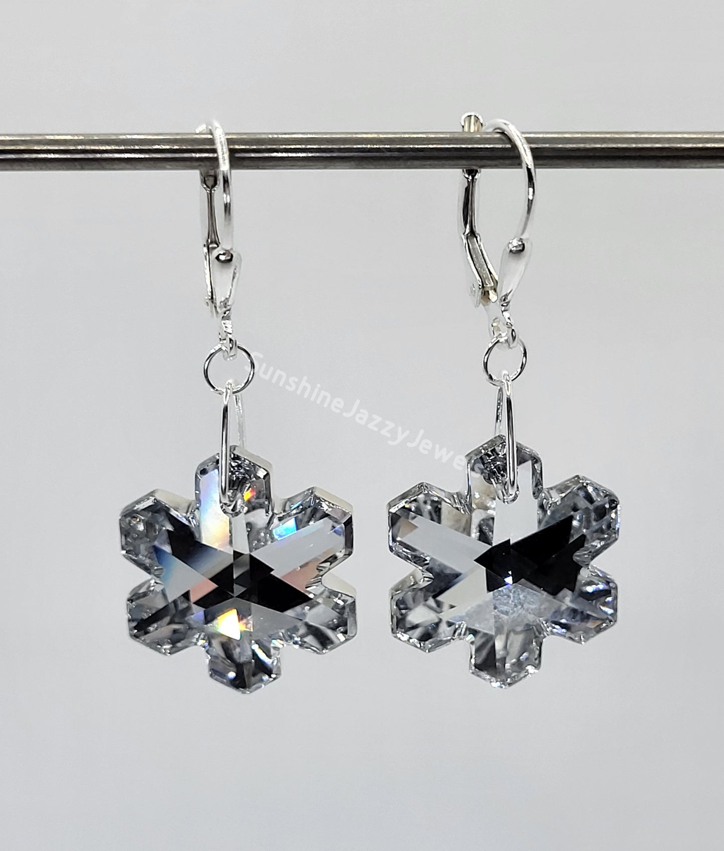 Sterling Silver Earrings - Swarovski Crystal Snowflake Pendants; Multiple Colors