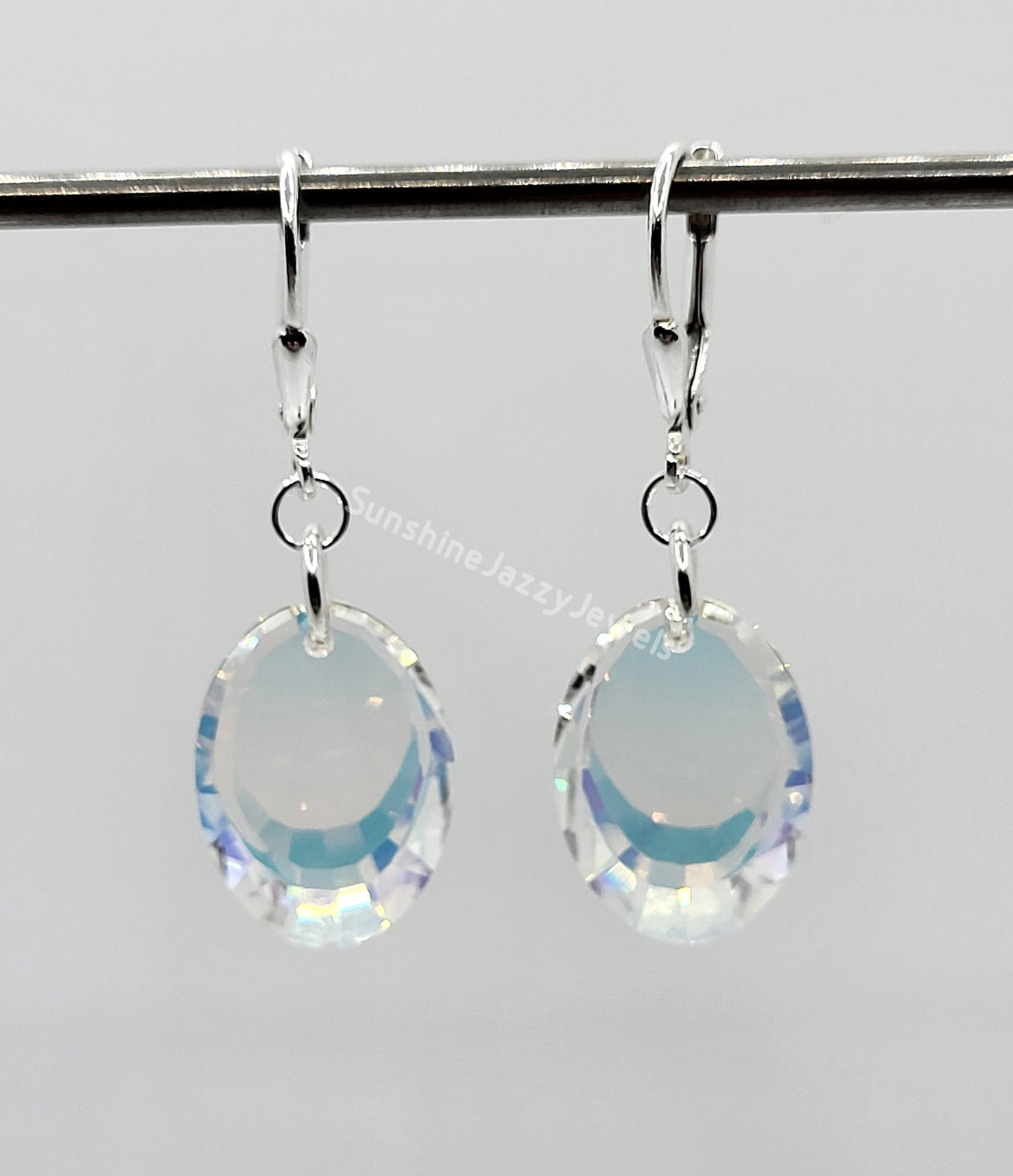 Sterling Silver Earrings - Swarovski Crystal Oval Pendant; Multple Colors