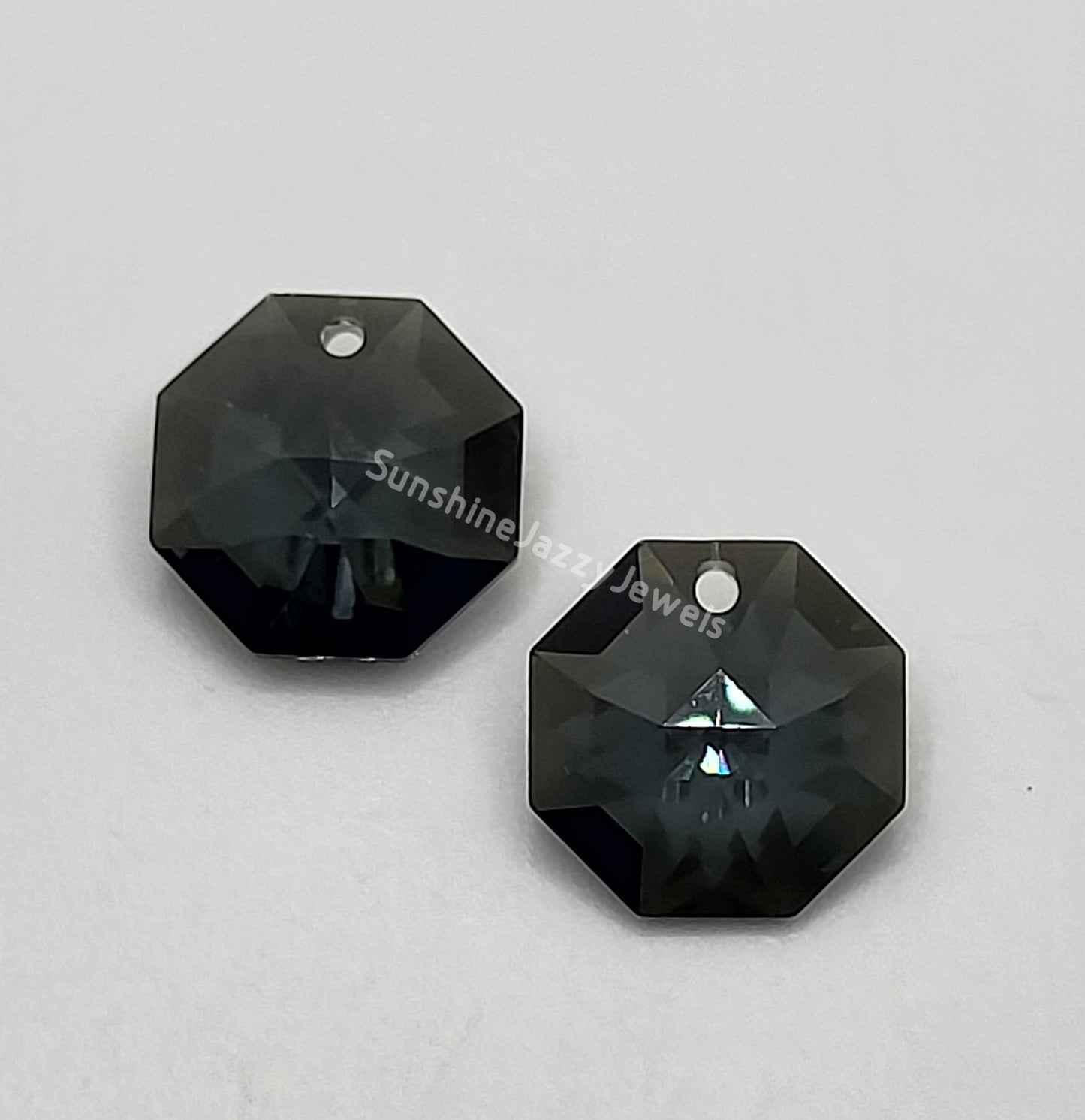 Sterling Silver Earrings - Swarovski Crystal Octagon Pendants