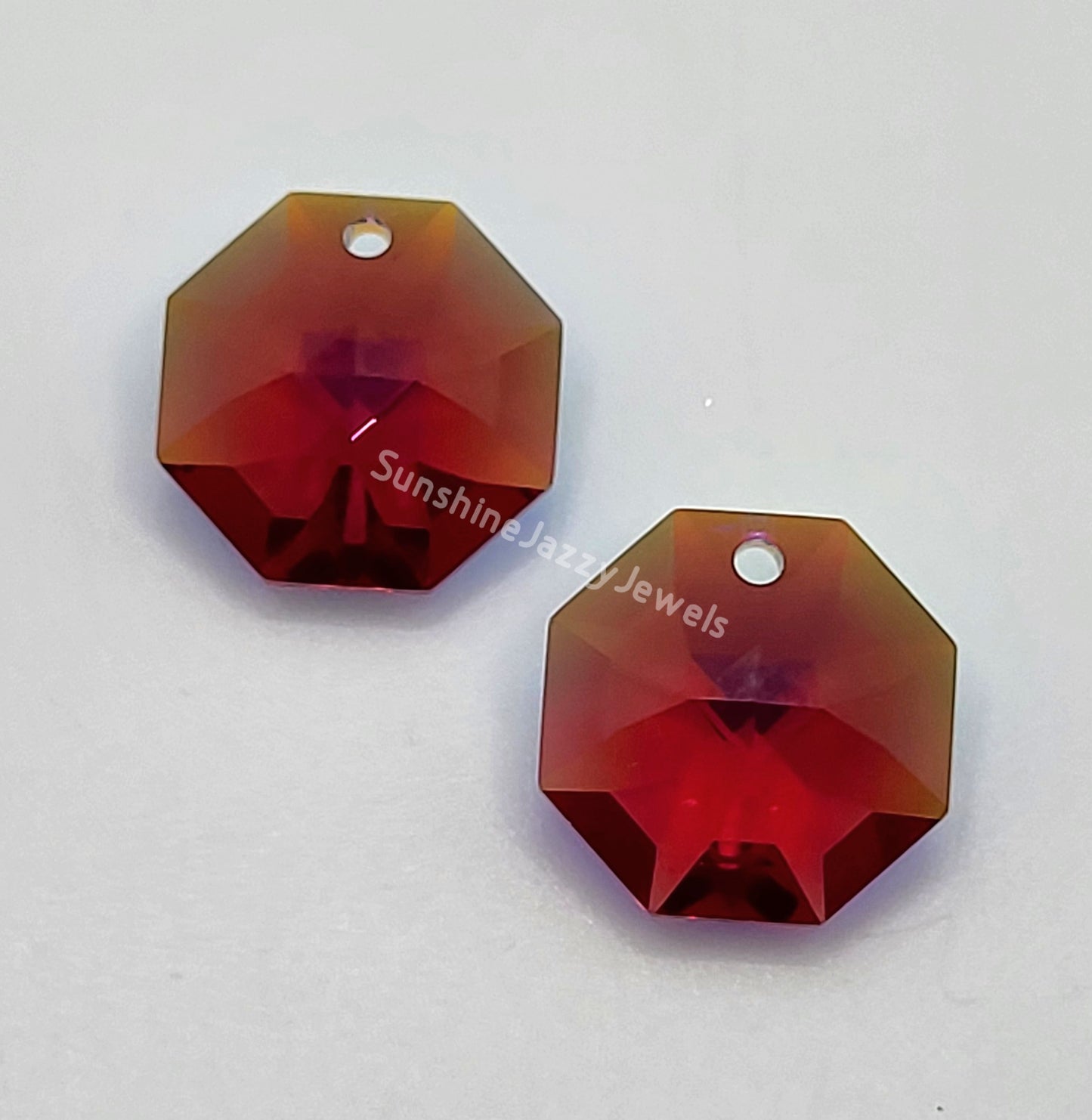 Sterling Silver Earrings - Swarovski Crystal Octagon Pendants