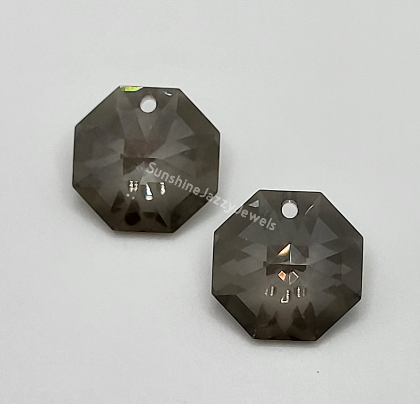 Sterling Silver Earrings - Swarovski Crystal Octagon Pendants