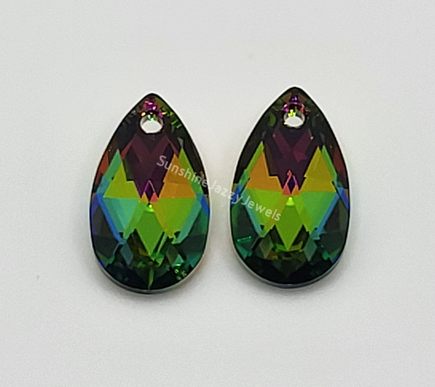 Sterling Silver Earrings - Swarovski Crystal Pear Pendant; Many Colors