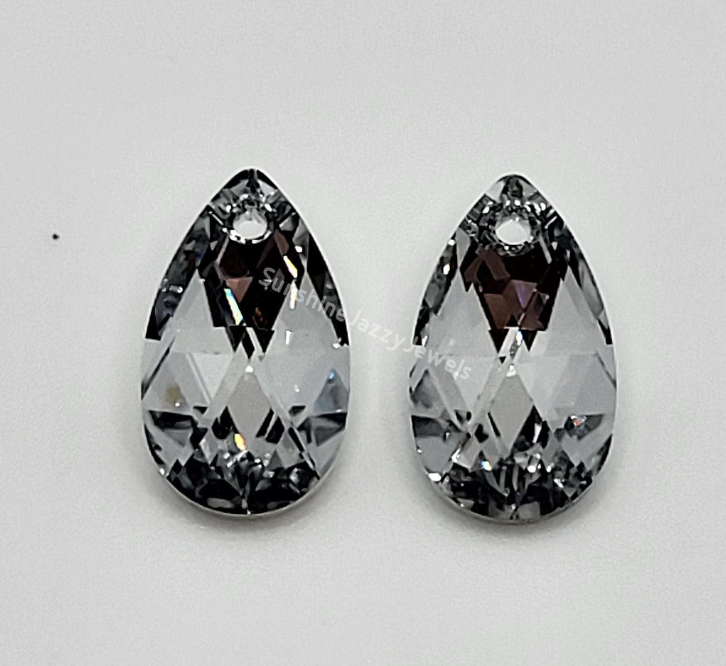 Sterling Silver Earrings - Swarovski Crystal Pear Pendant; Many Colors