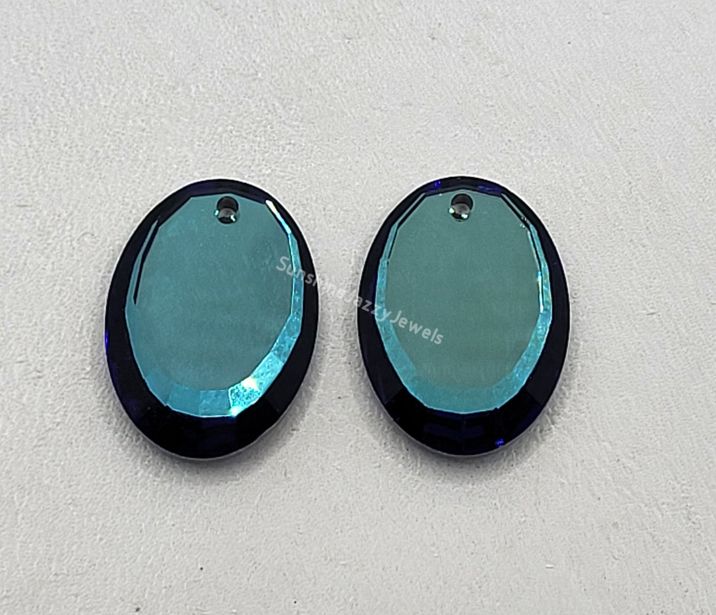 Sterling Silver Earrings - Swarovski Crystal Oval Pendant; Multple Colors