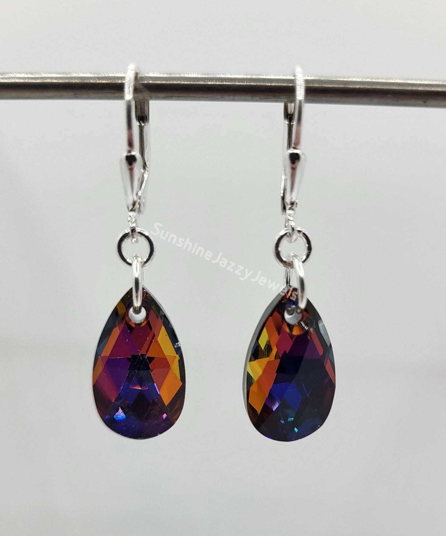 Sterling Silver Earrings - Swarovski Crystal Pear Pendant; Many Colors