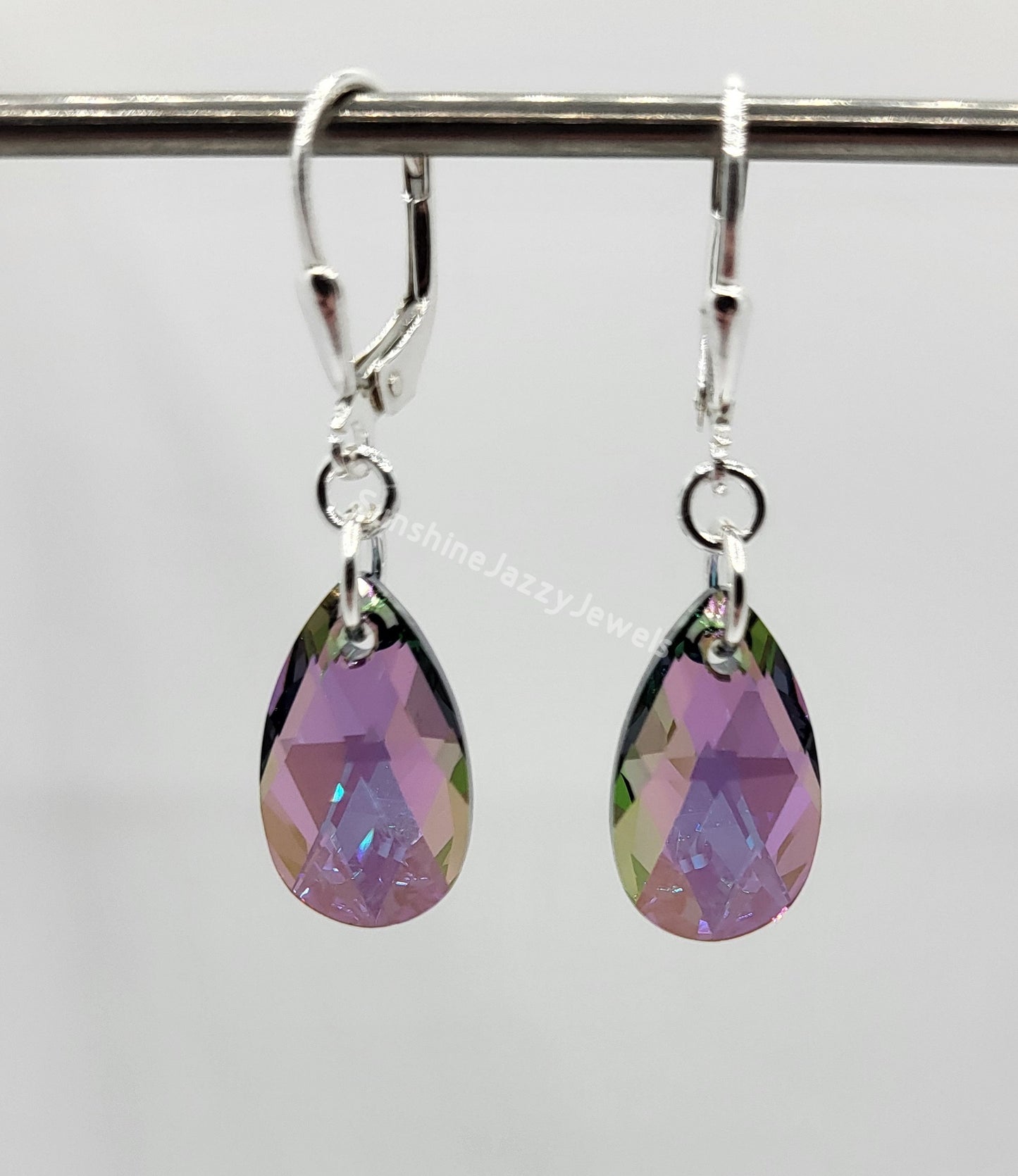Sterling Silver Earrings - Swarovski Crystal Pear Pendant; Many Colors