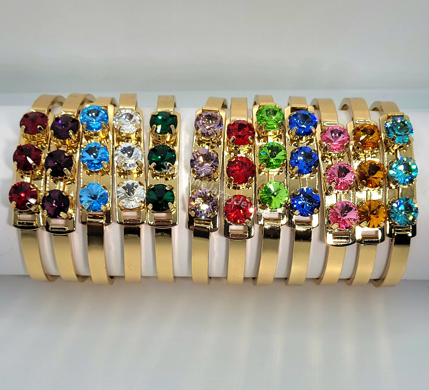 Bangle Bracelets - Swarovski Crystal Stones & Gold Plated Brass