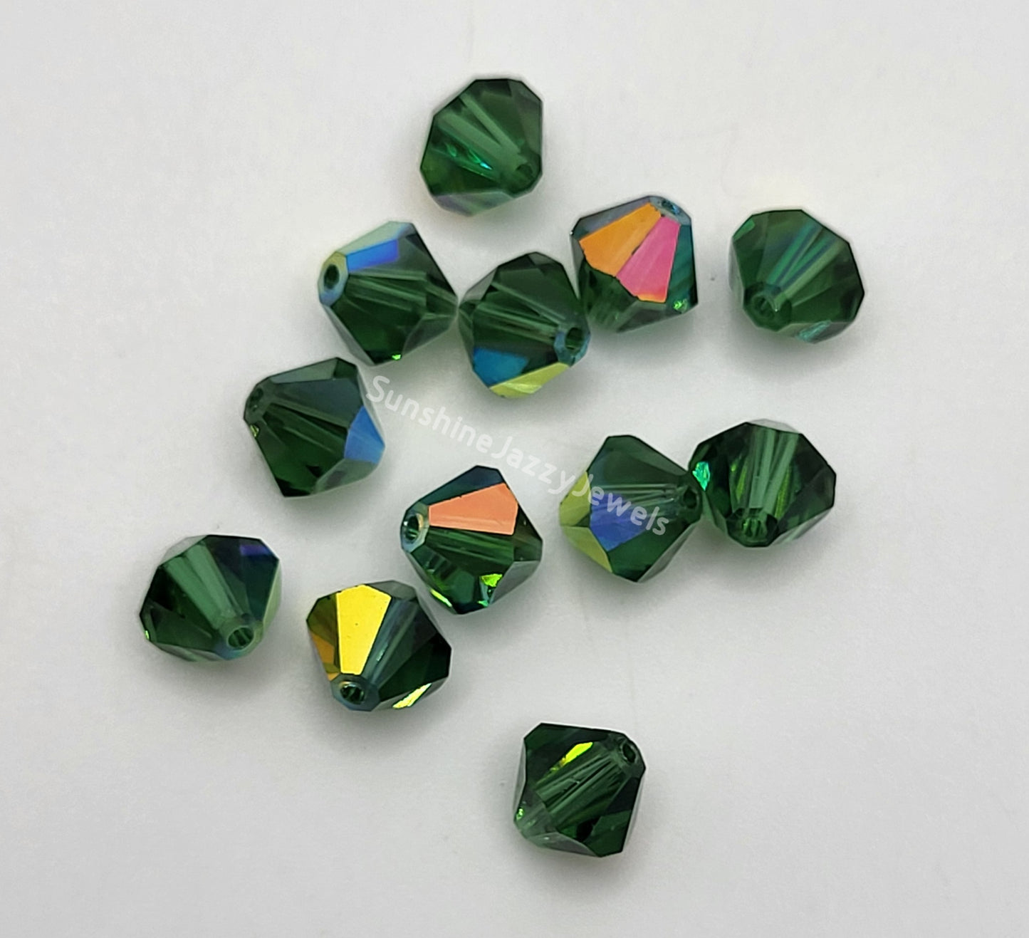 #5328 - 12pc Swarovski Crystal Green Turmaline AB 6mm Bicone Beads; LAST ONE