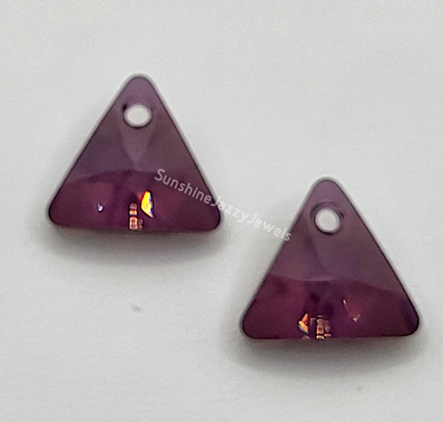 Sterling Silver Earrings - Swarovski Crystal Triangle Pendant; Many Color Choices