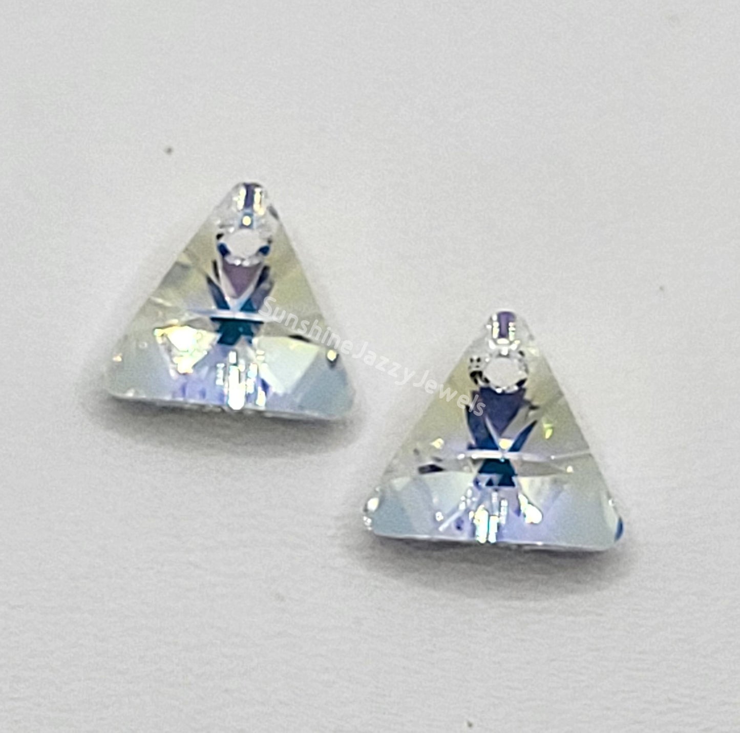 Sterling Silver Earrings - Swarovski Crystal Triangle Pendant; Many Color Choices