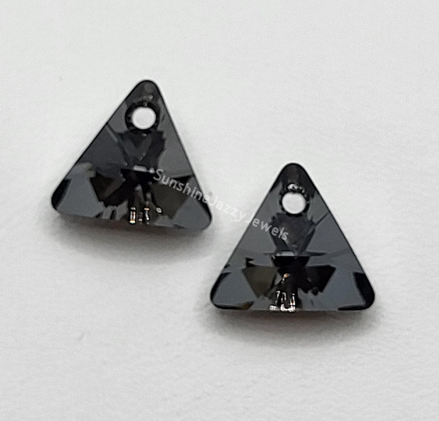 Sterling Silver Earrings - Swarovski Crystal Triangle Pendant; Many Color Choices