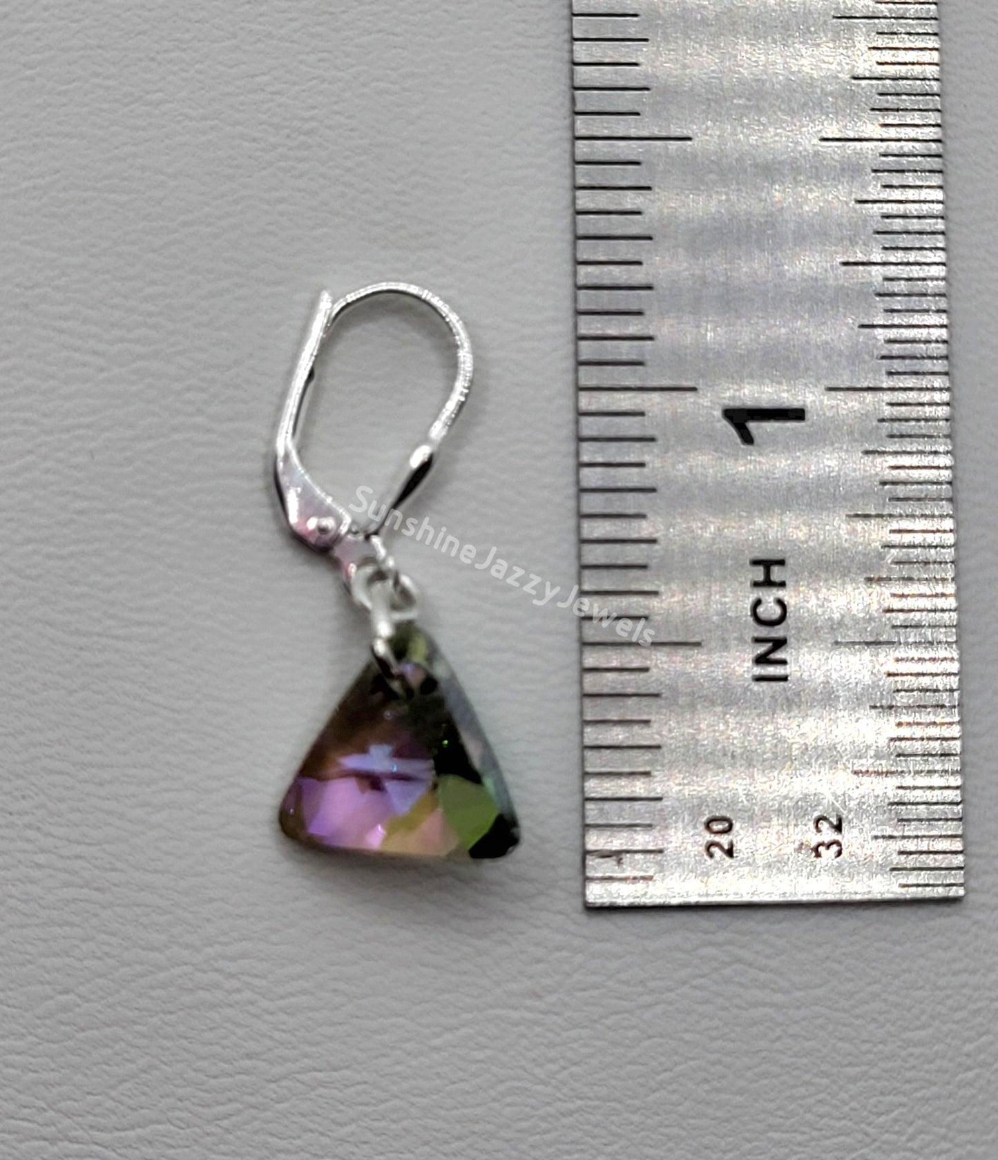 Sterling Silver Earrings - Swarovski Crystal Triangle Pendant; Many Color Choices
