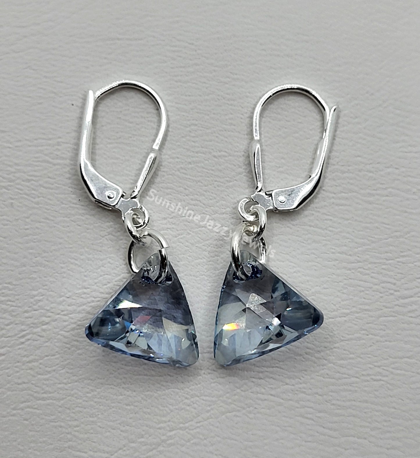 Sterling Silver Earrings - Swarovski Crystal Triangle Pendant; Many Color Choices