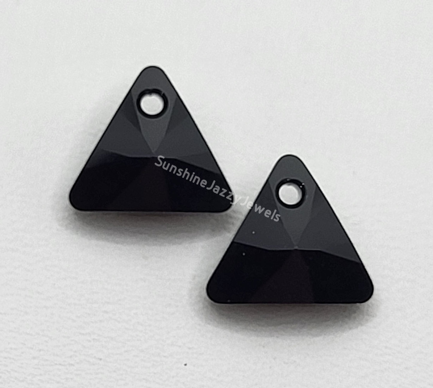 Sterling Silver Earrings - Swarovski Crystal Triangle Pendant; Many Color Choices