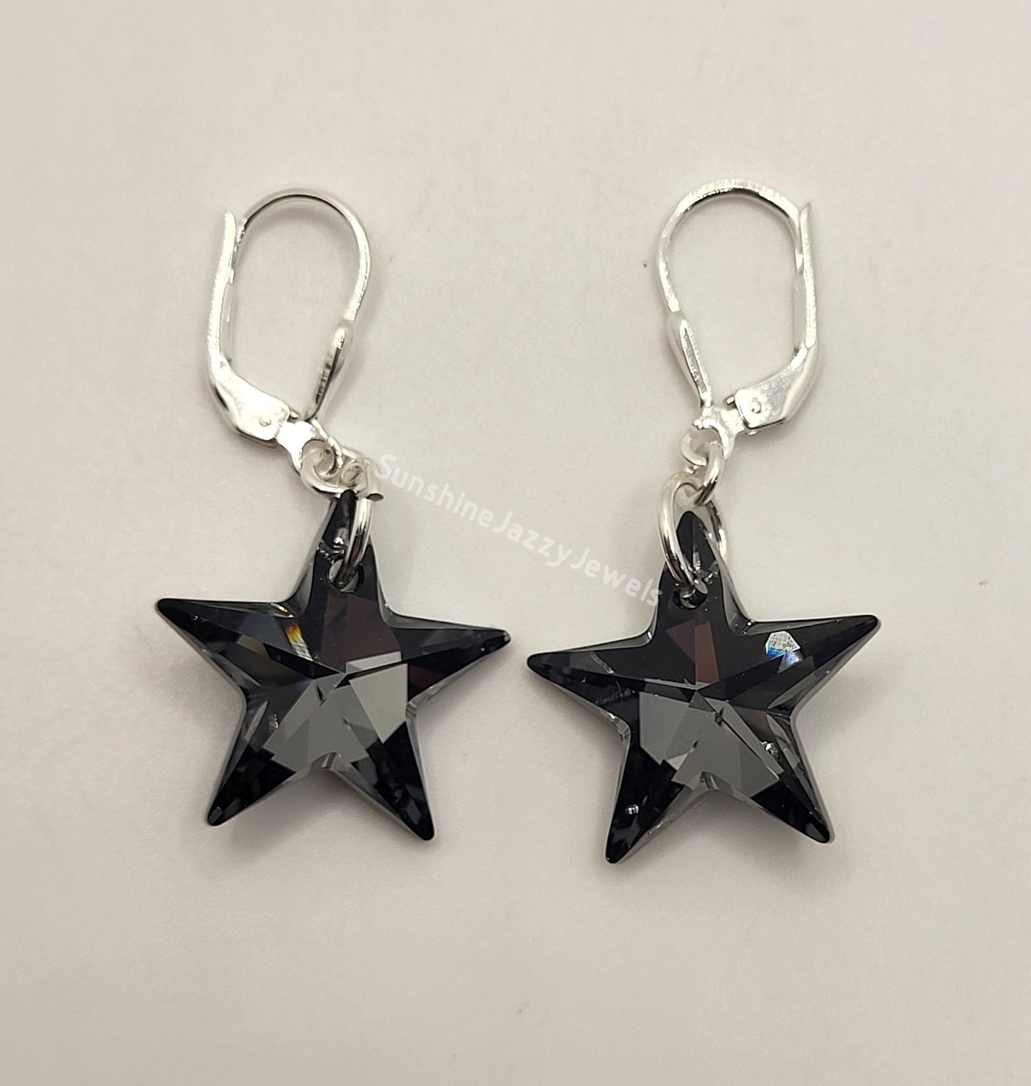 Sterling Silver Earrings - Swarovski Crystal Star Pendant; Many Colors
