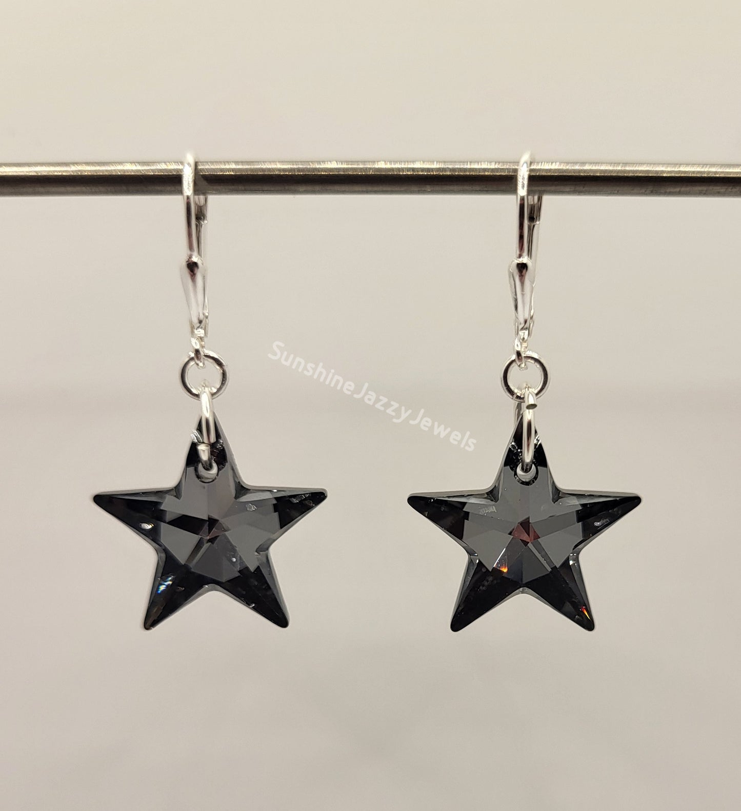 Sterling Silver Earrings - Swarovski Crystal Star Pendant; Many Colors