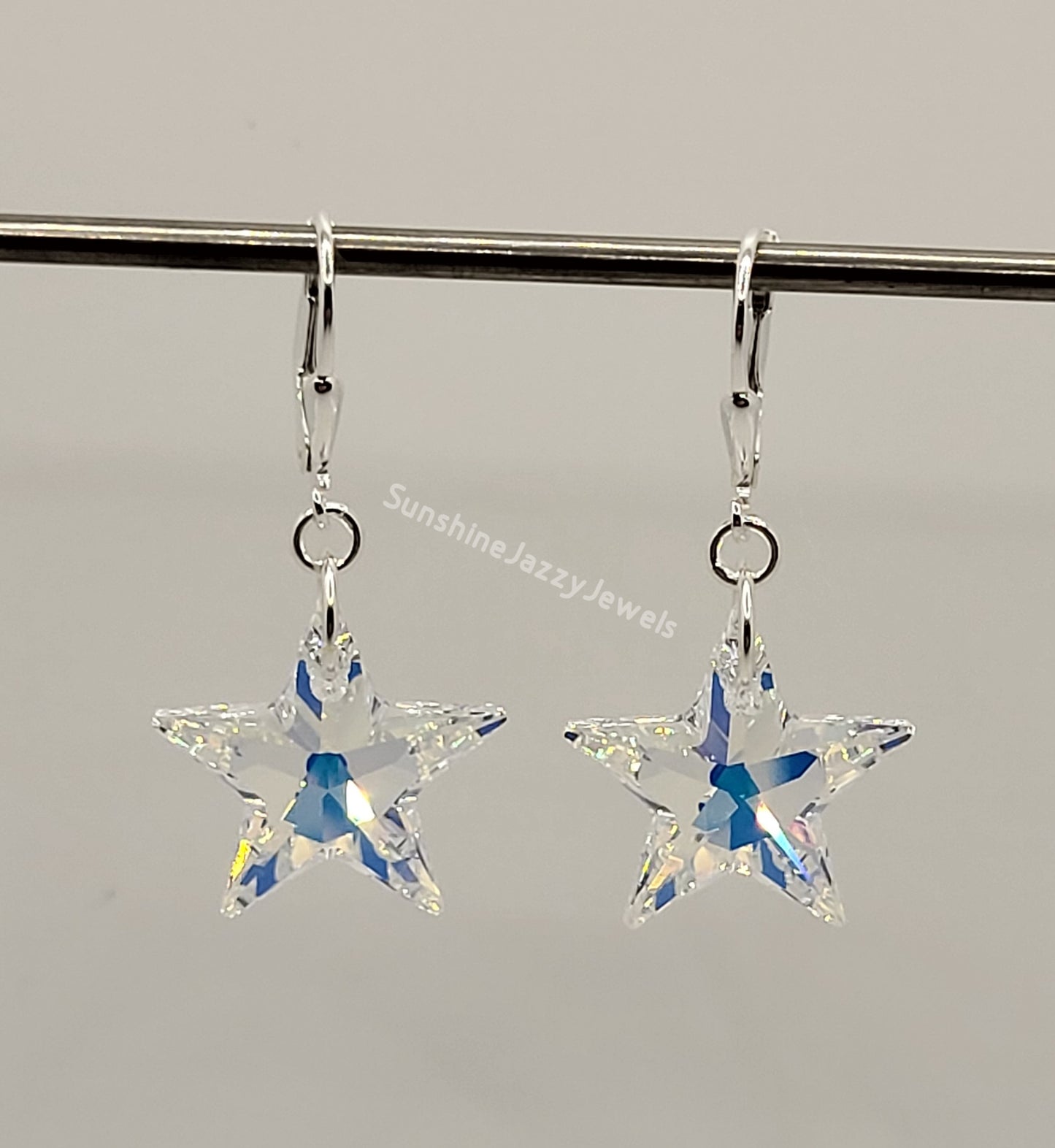 Sterling Silver Earrings - Swarovski Crystal Star Pendant; Many Colors