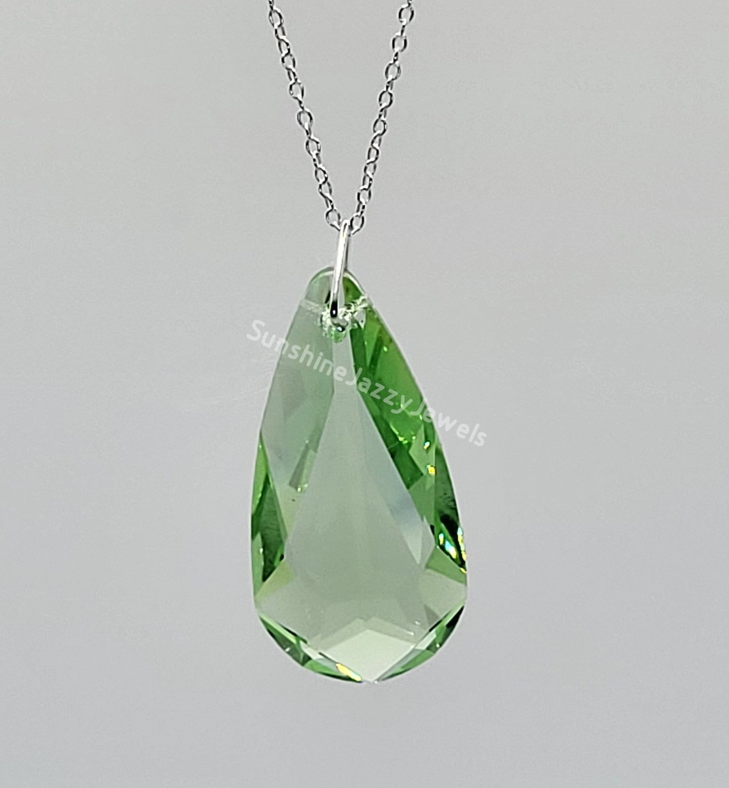 Sterling Silver Necklace - Swarovski Crystal Teardrop 6100 Pendant; Many Colors!!