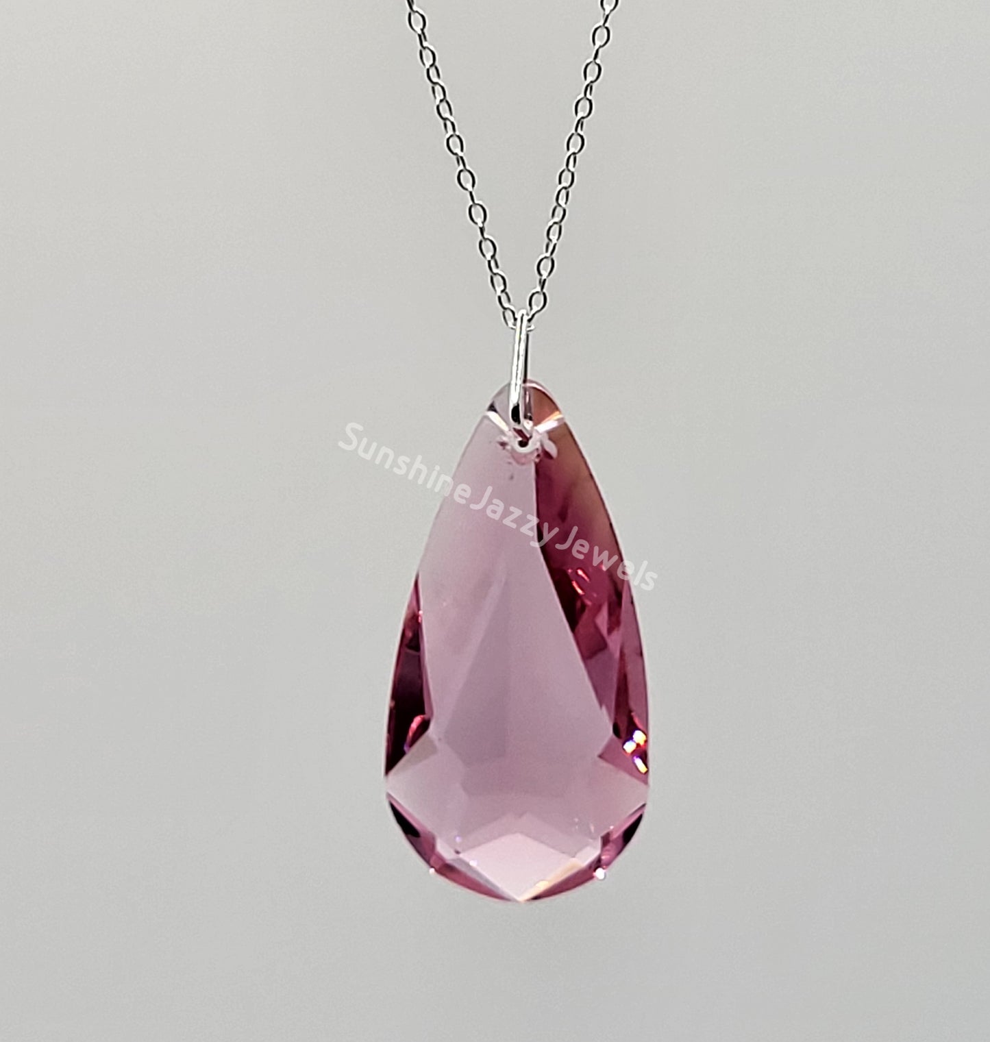 Sterling Silver Necklace - Swarovski Crystal Teardrop 6100 Pendant; Many Colors!!