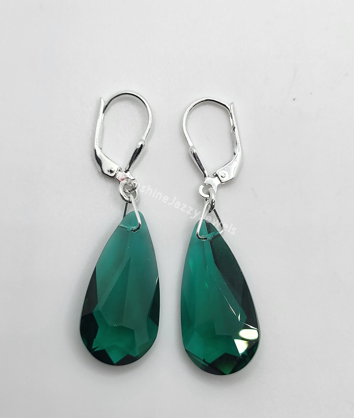 Sterling Silver Earrings - Swarovski Crystal Long Teardrop Pendant; Many Colors